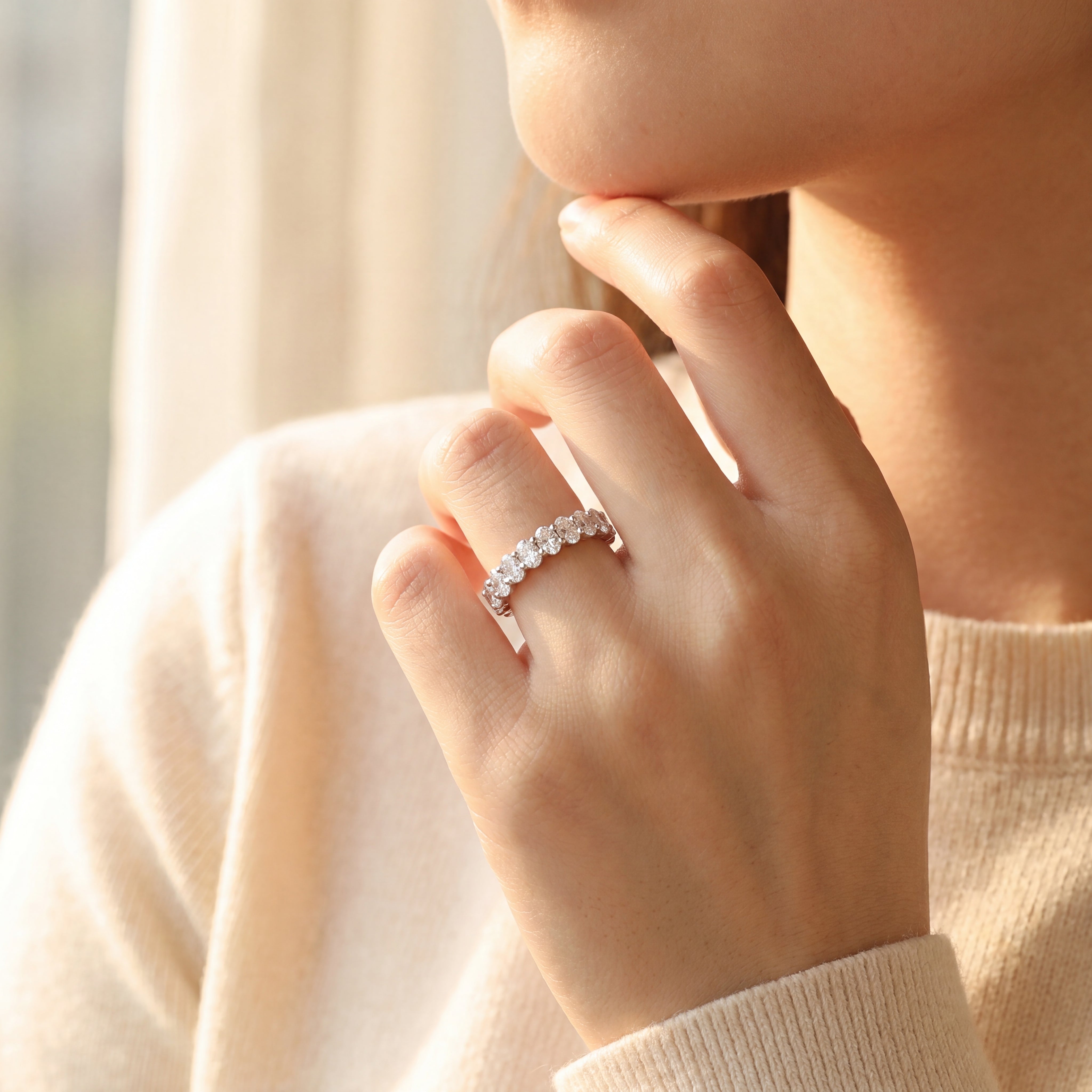 Amber - Oval-Cut Diamond Half-Eternity