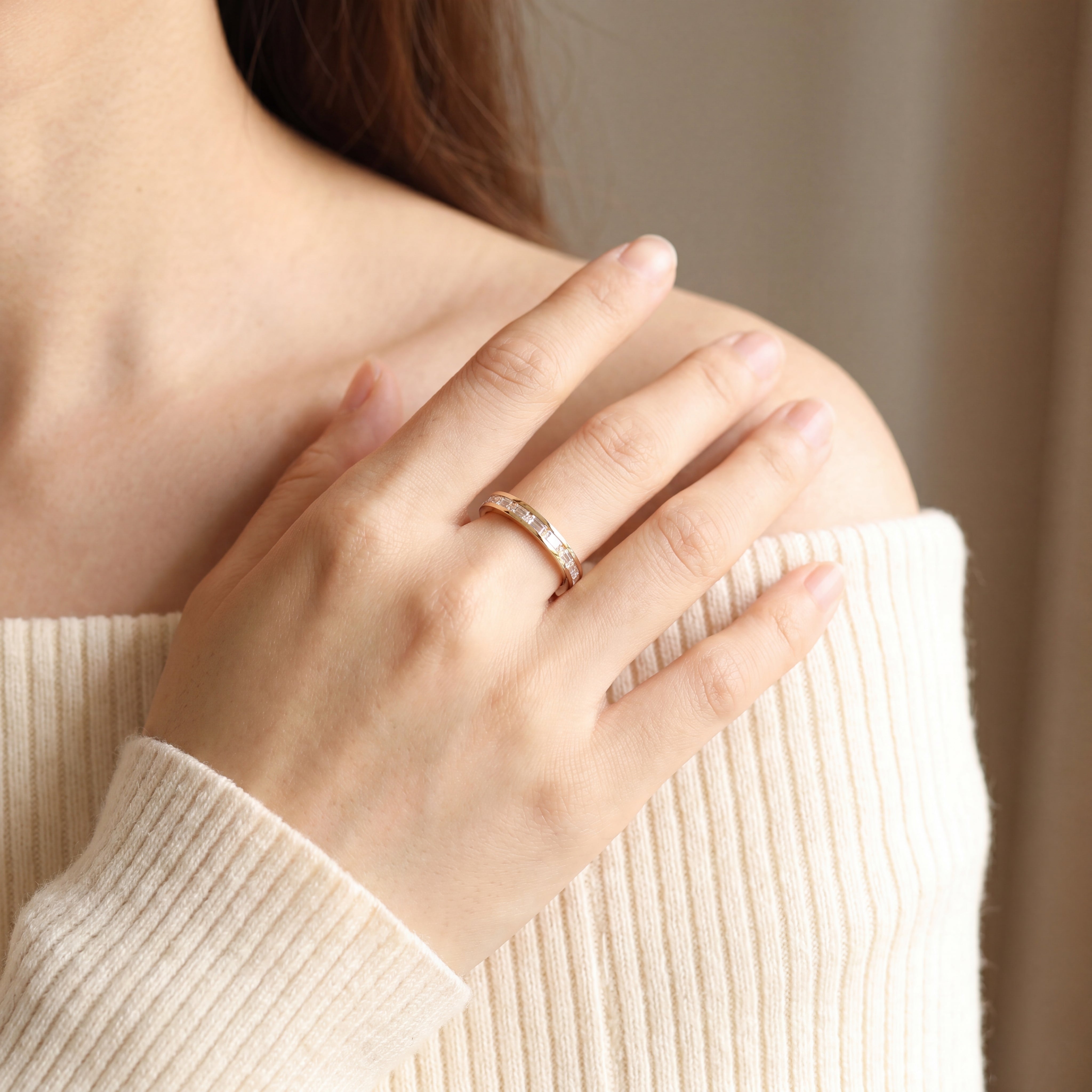 Alexandra - Alternating Baguette and Princess-Cut Diamond Channel-Channel Eternity Ring