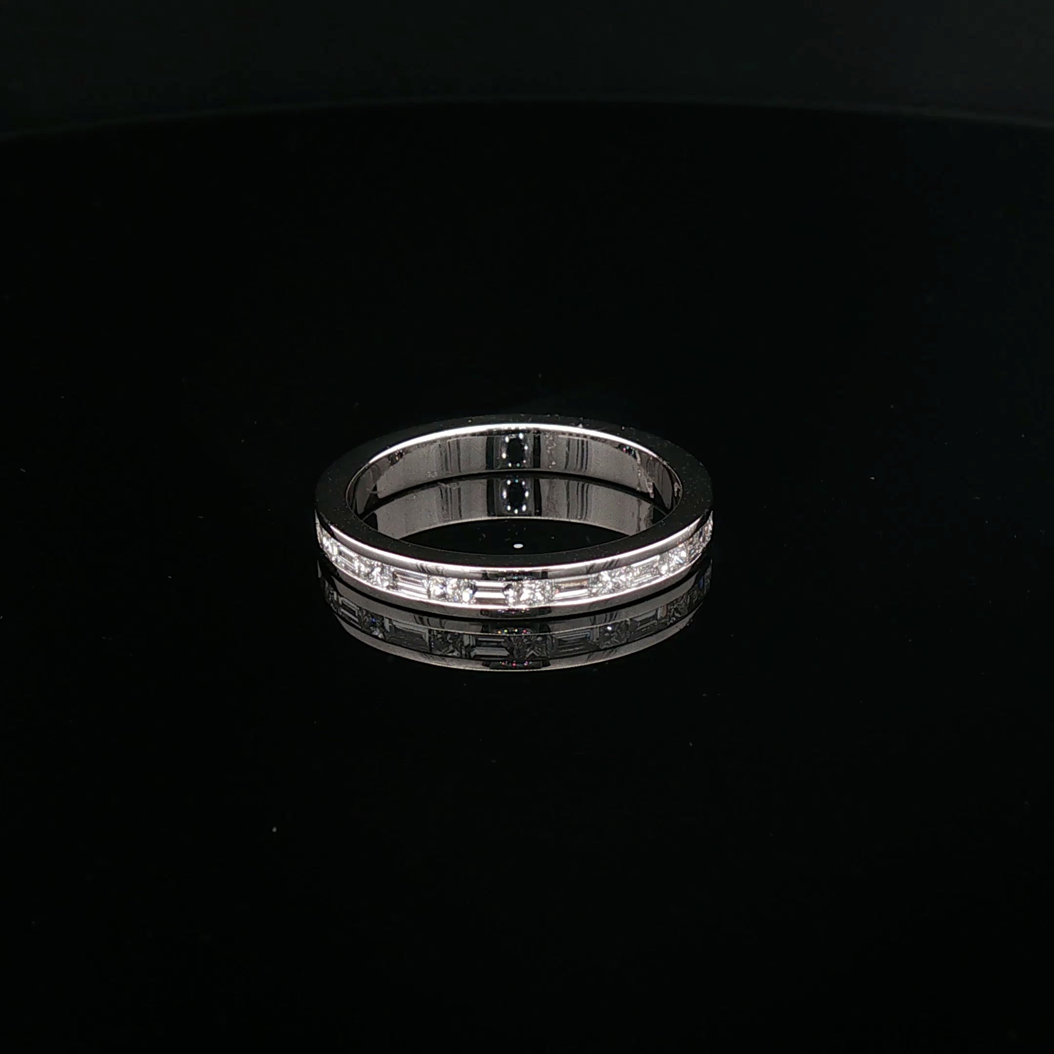 Alexandra - White Gold Alternating Baguette and Princess-Cut Diamond Channel-Channel Eternity Ring