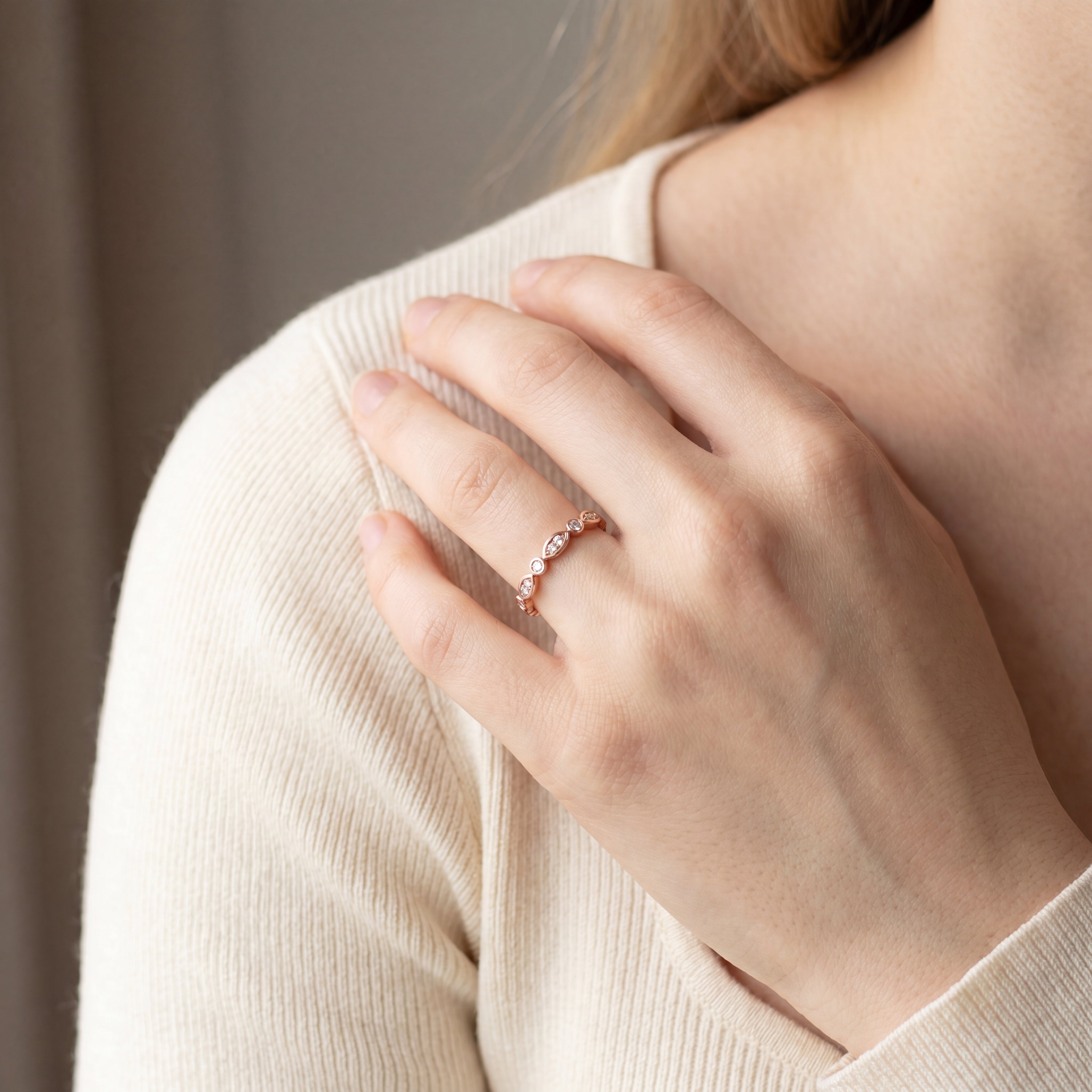 Francesca - Round Diamond Bezel and Bead Set Diamond Band
