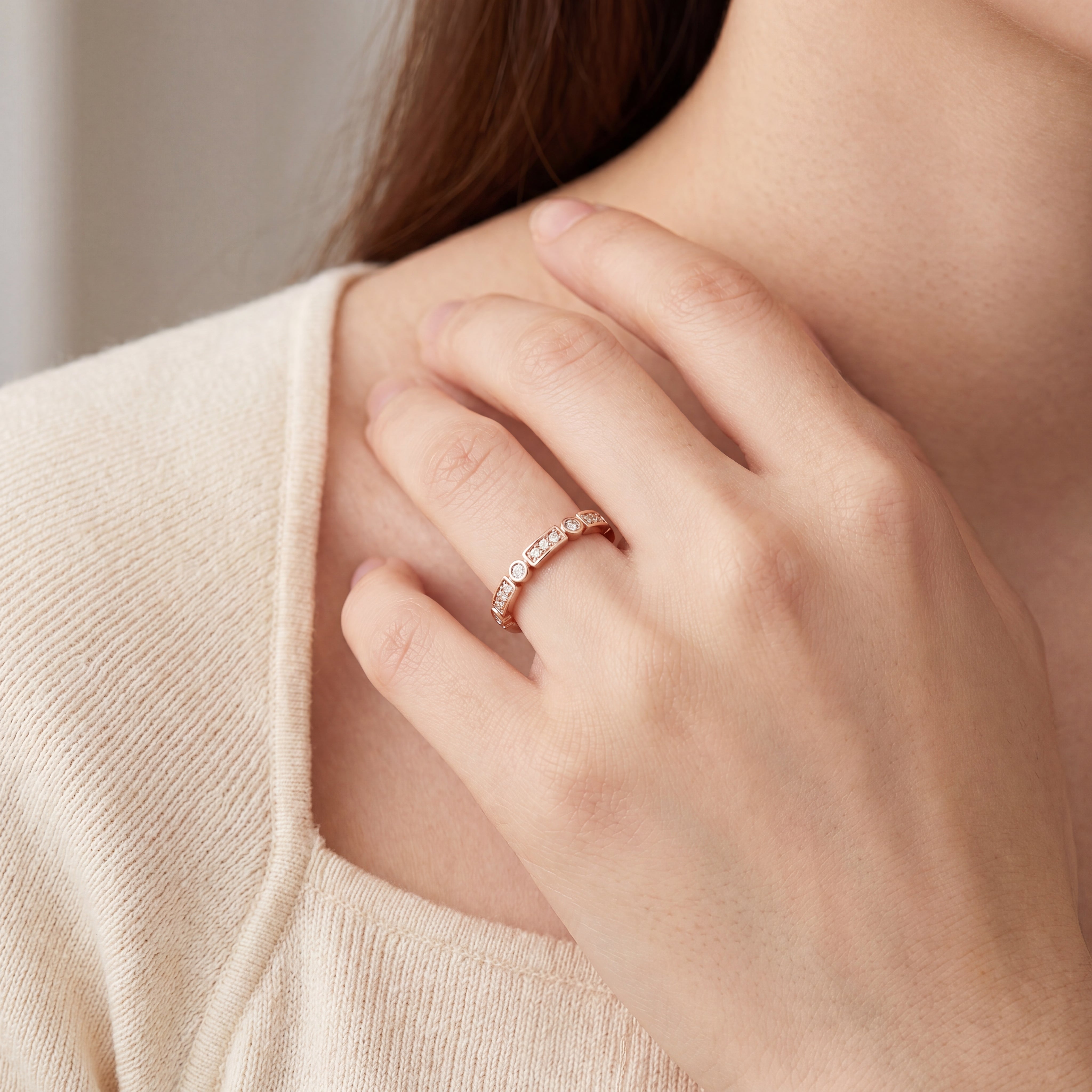 Sofia- Round Diamond Bezel and Bead Set Band