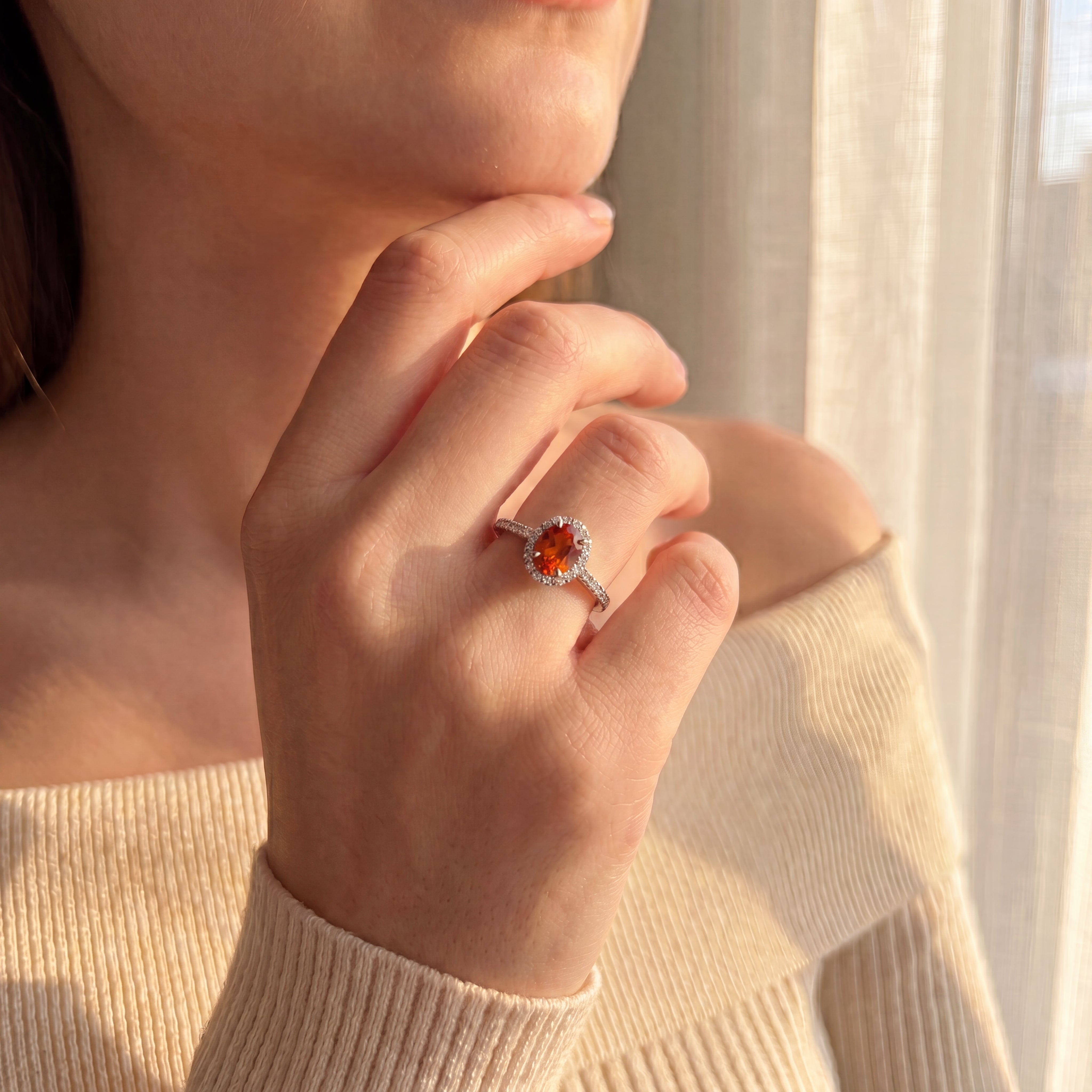 Keira - Oval red Sapphire Halo Ring in White Gold