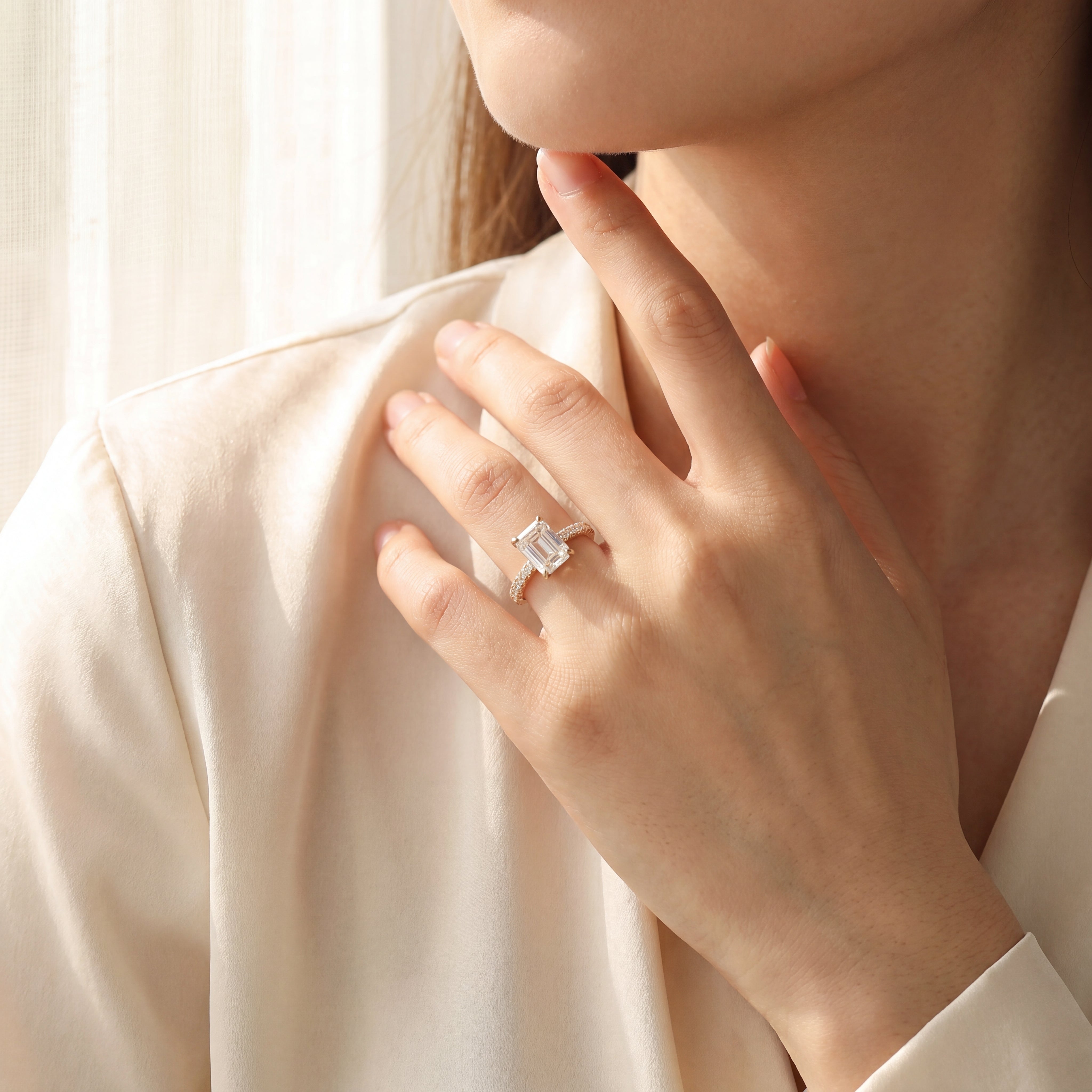 Florence - Emerald Cut Diamond Pavé Ring