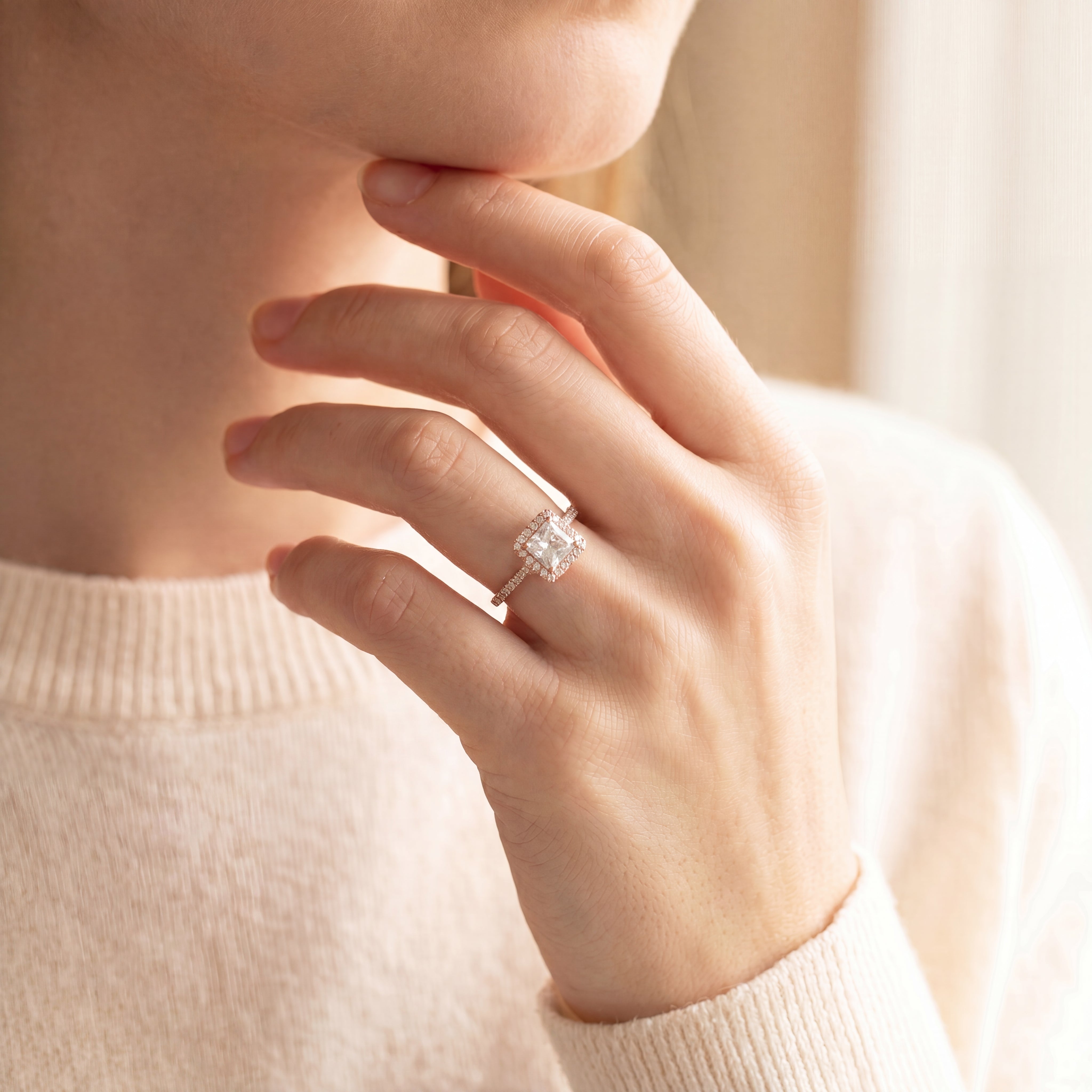 Chelsea - Princess Cut Diamond Halo Engagement Ring