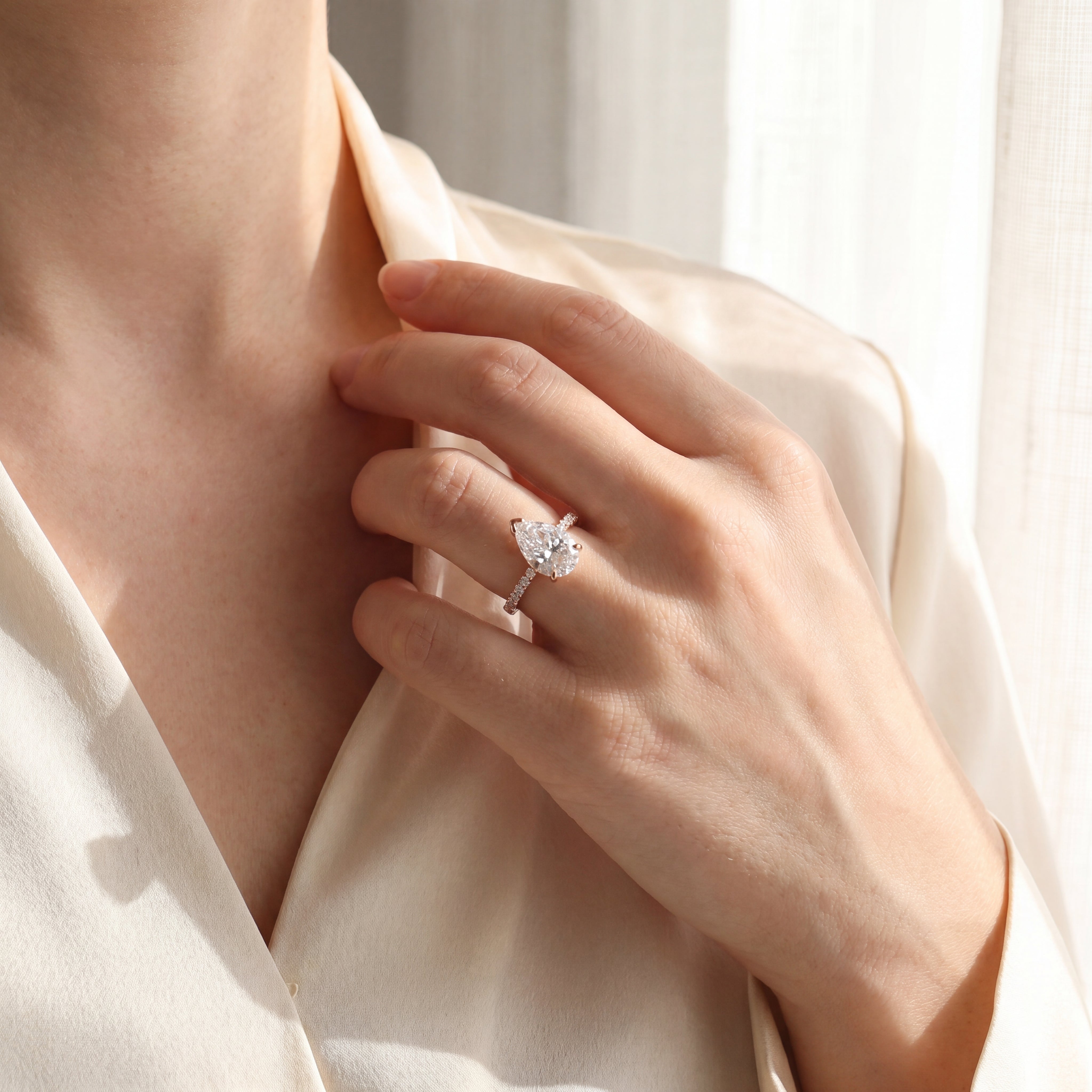 Sedona - Pear Diamond Engagement Ring with Pave Band