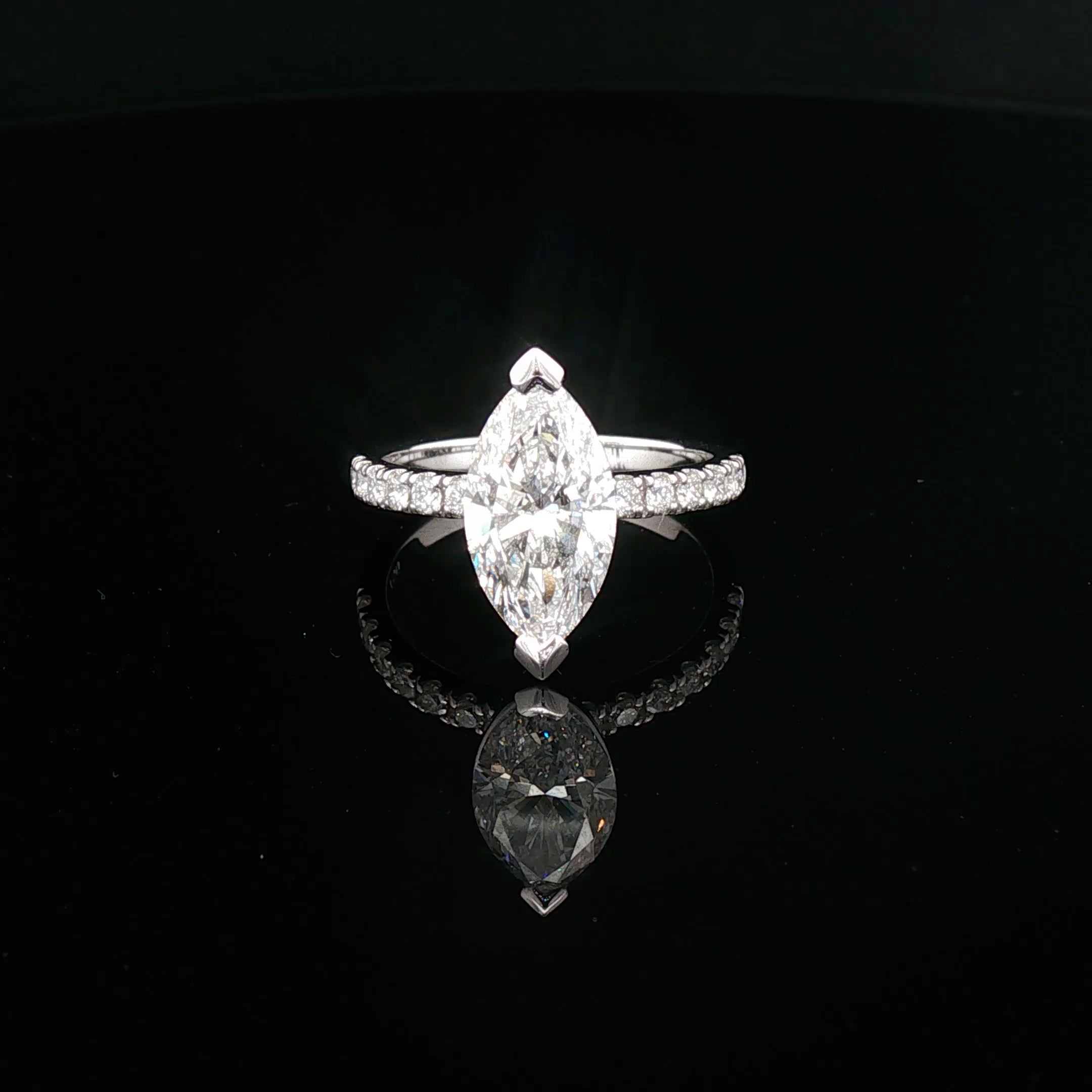 Vienna - Marquise Cut Diamond Ring with Pavé White Gold Band