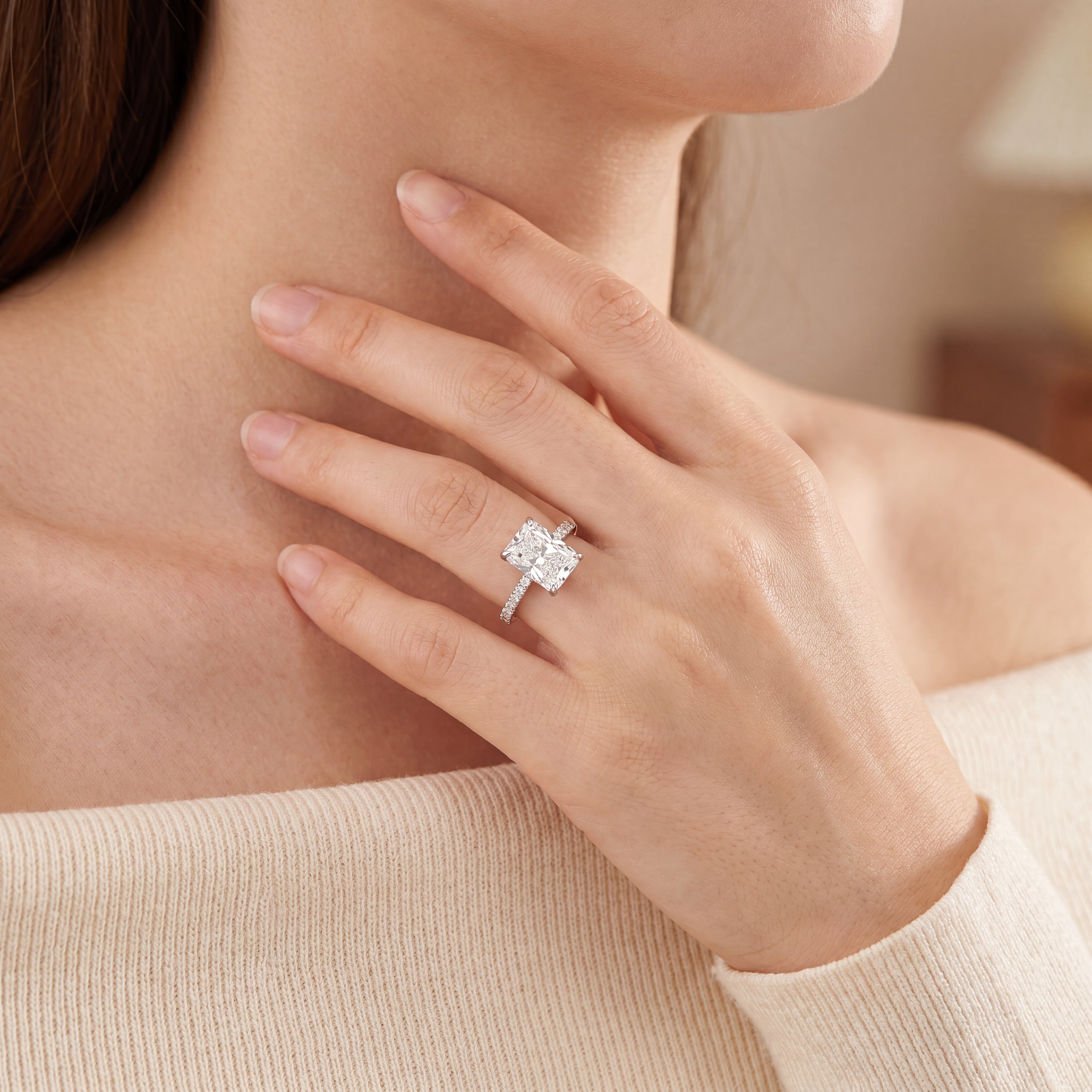 Geneva - Radiant Cut Diamond Ring With Claw Set Band
