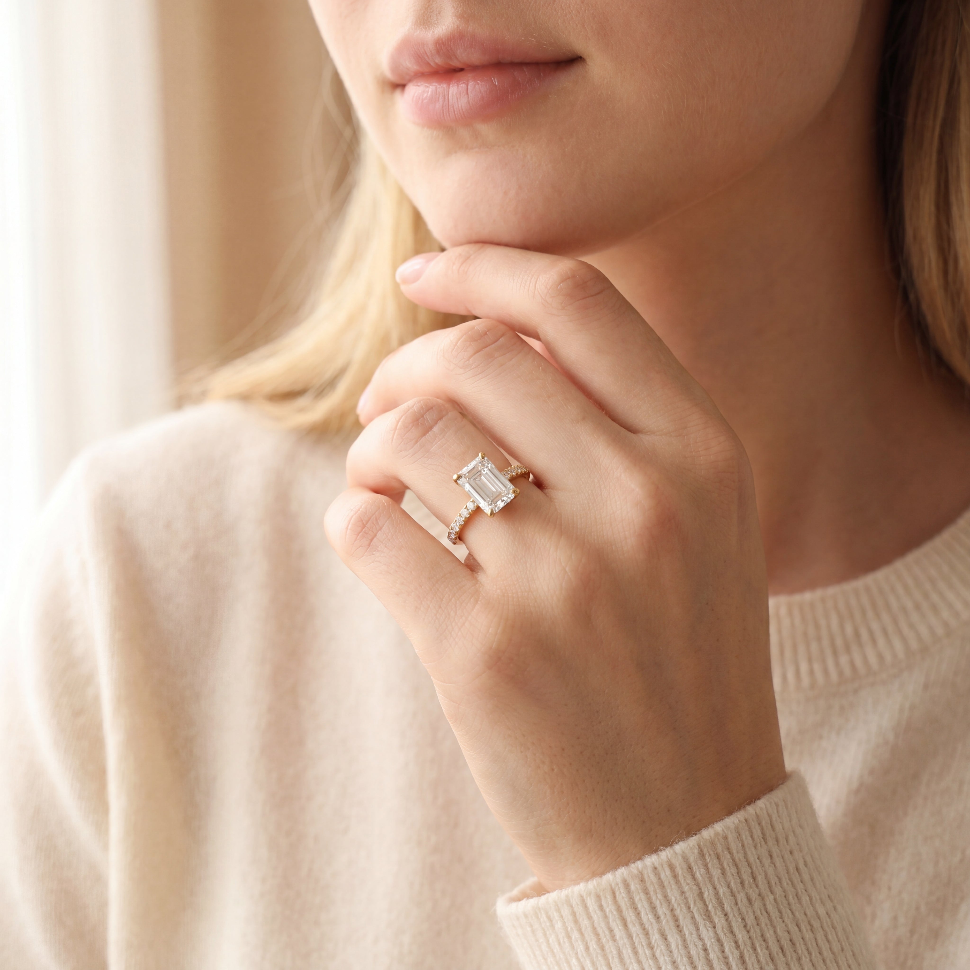 Monaco - Emerald Cut Diamond Claw Set Engagement Ring