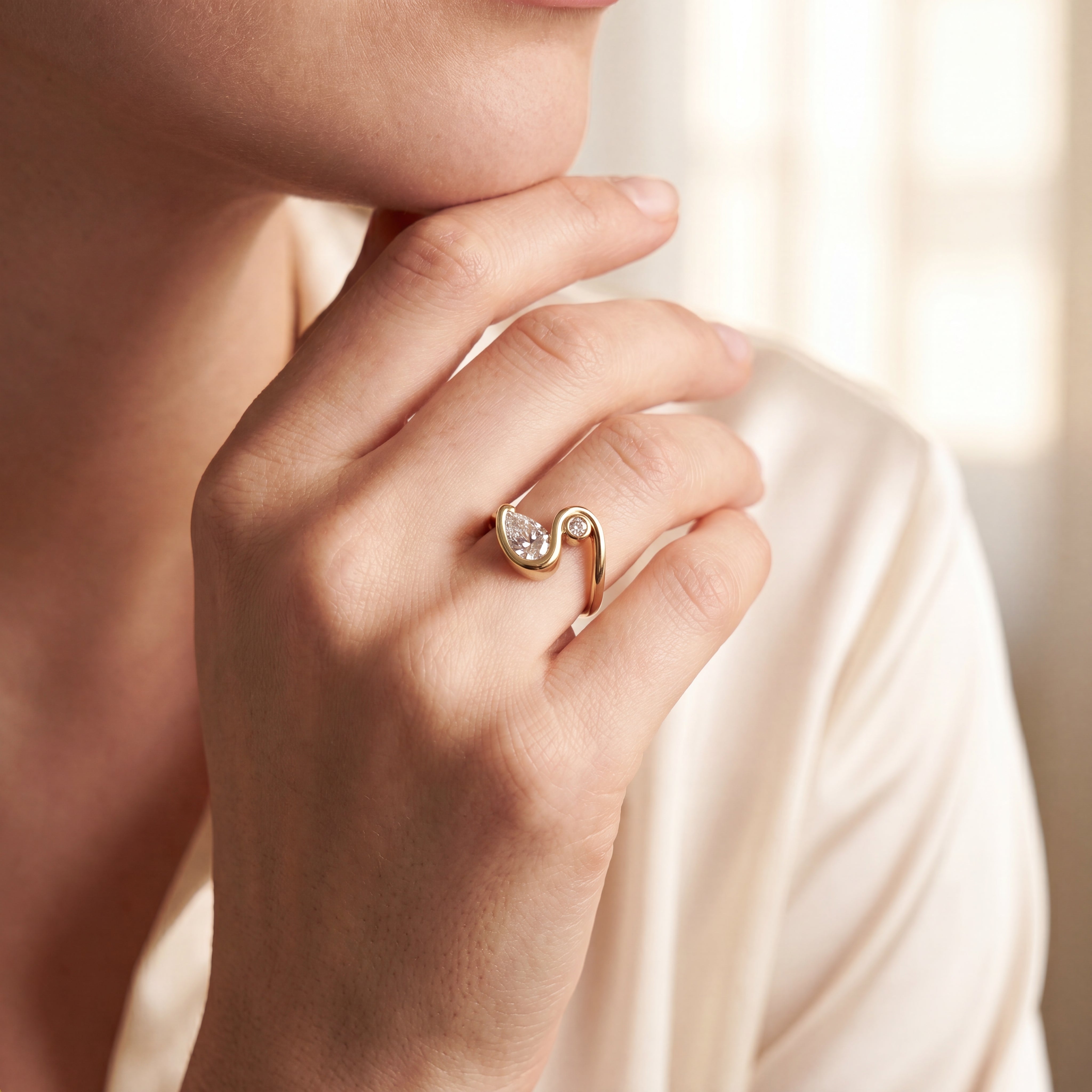 Milana - Pear and Round Diamond Ring