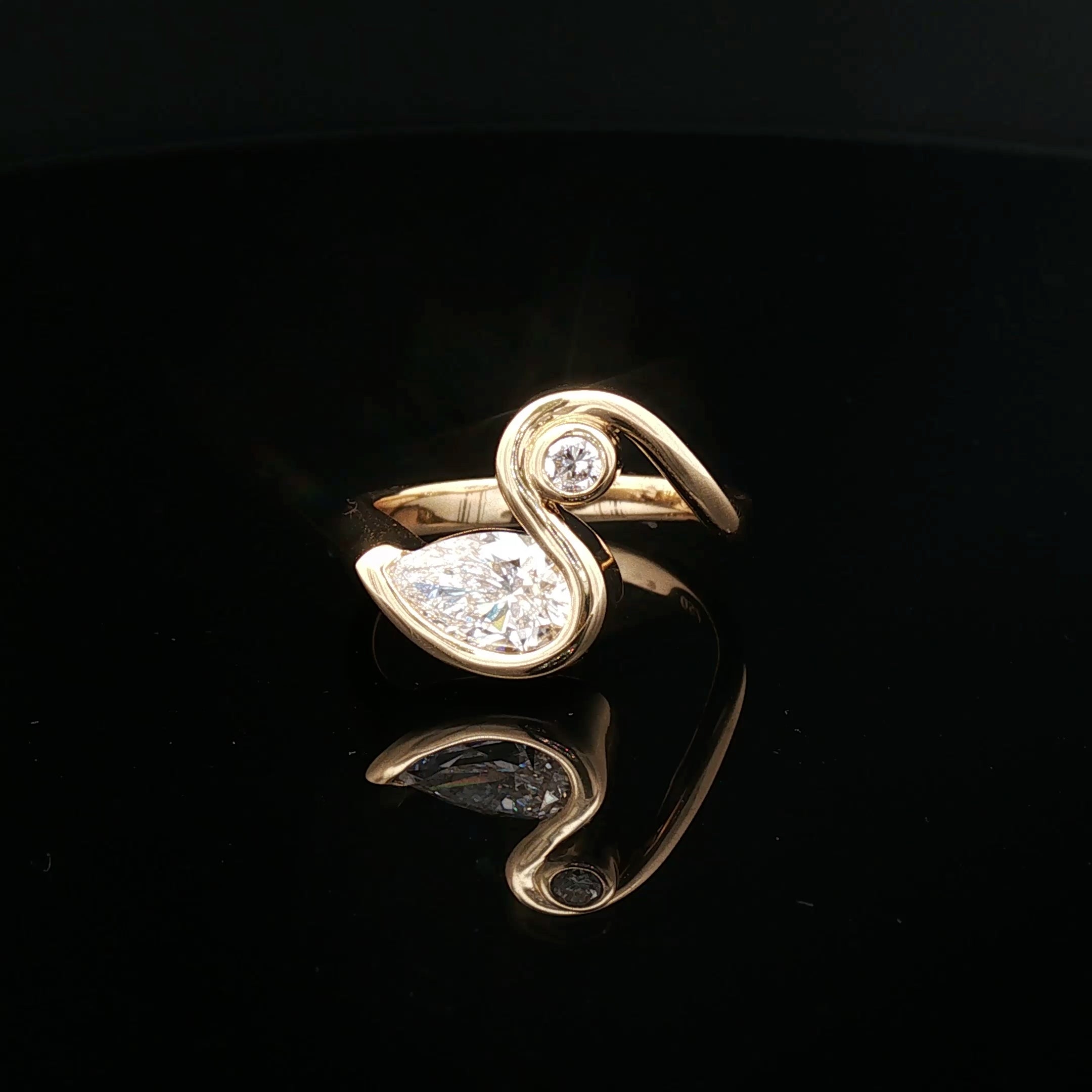 Milana - Yellow Gold Pear and Round Diamond Bypass Ring