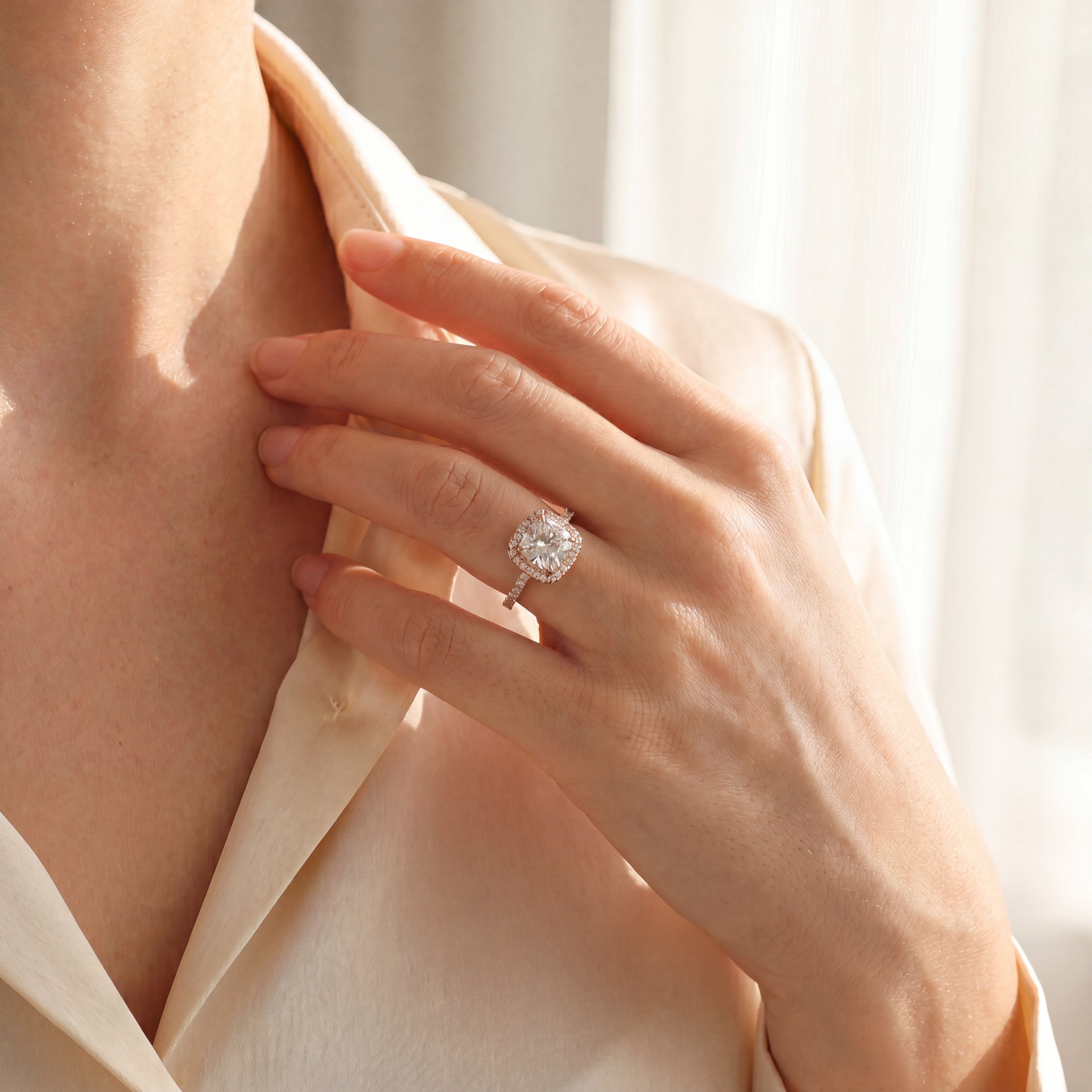 Malaga - Cushion Cut Diamond Halo Engagement Ring