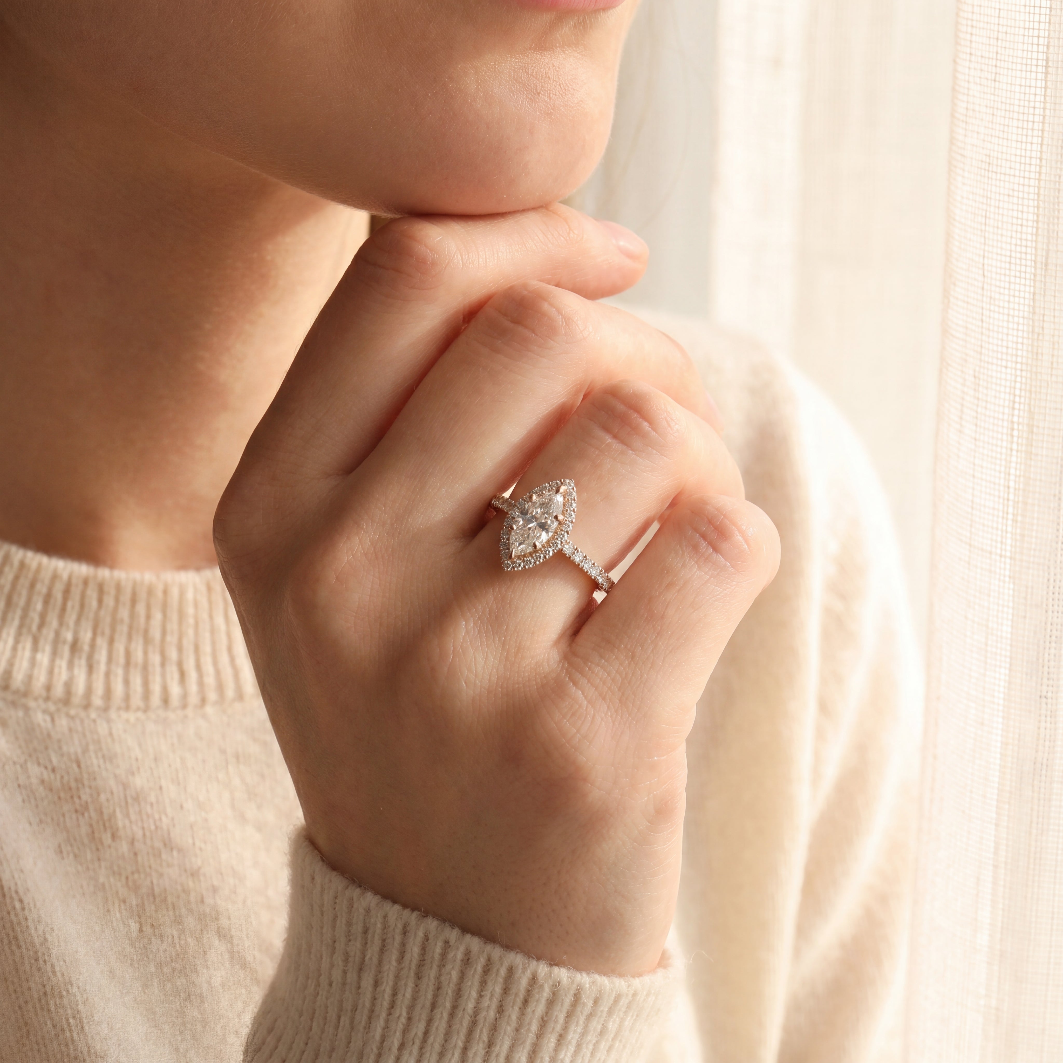 Austin - Marquise Diamond Halo Engagement Ring