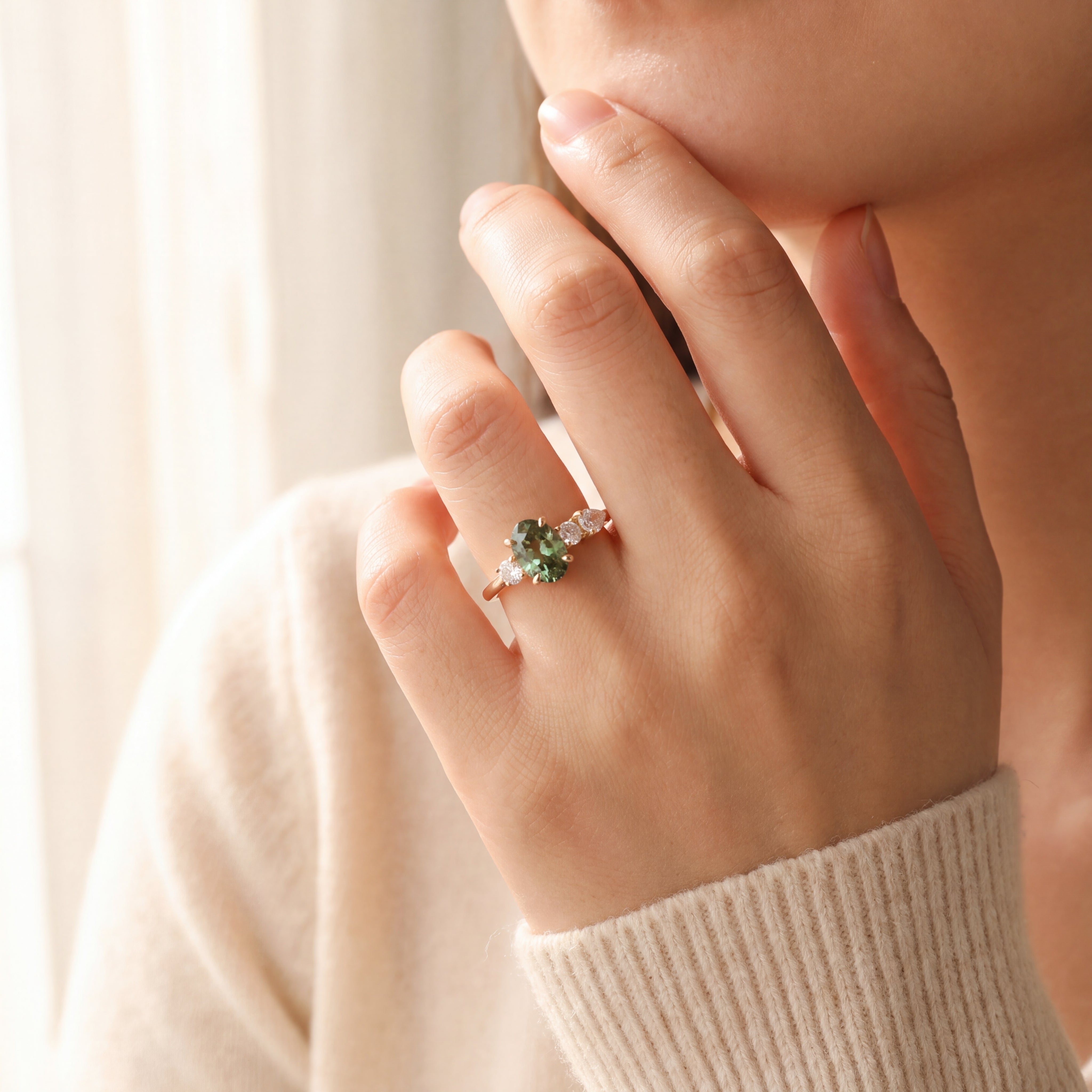 Ivelia - Forest Green Sapphire Multistone Ring in Yellow Gold