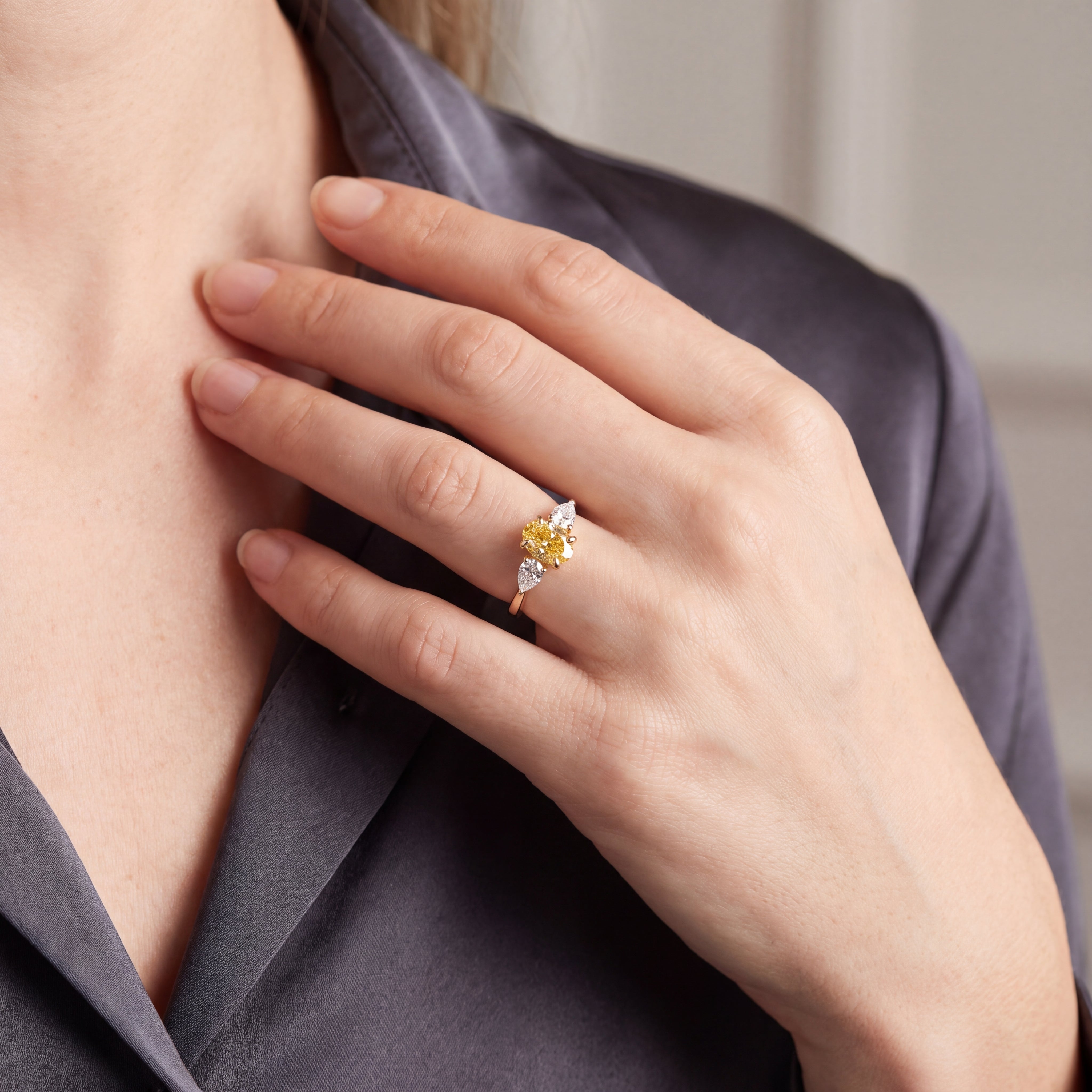 Solora - Fancy Intense Yellow Diamond Three-Stone Ring in Yellow Gold