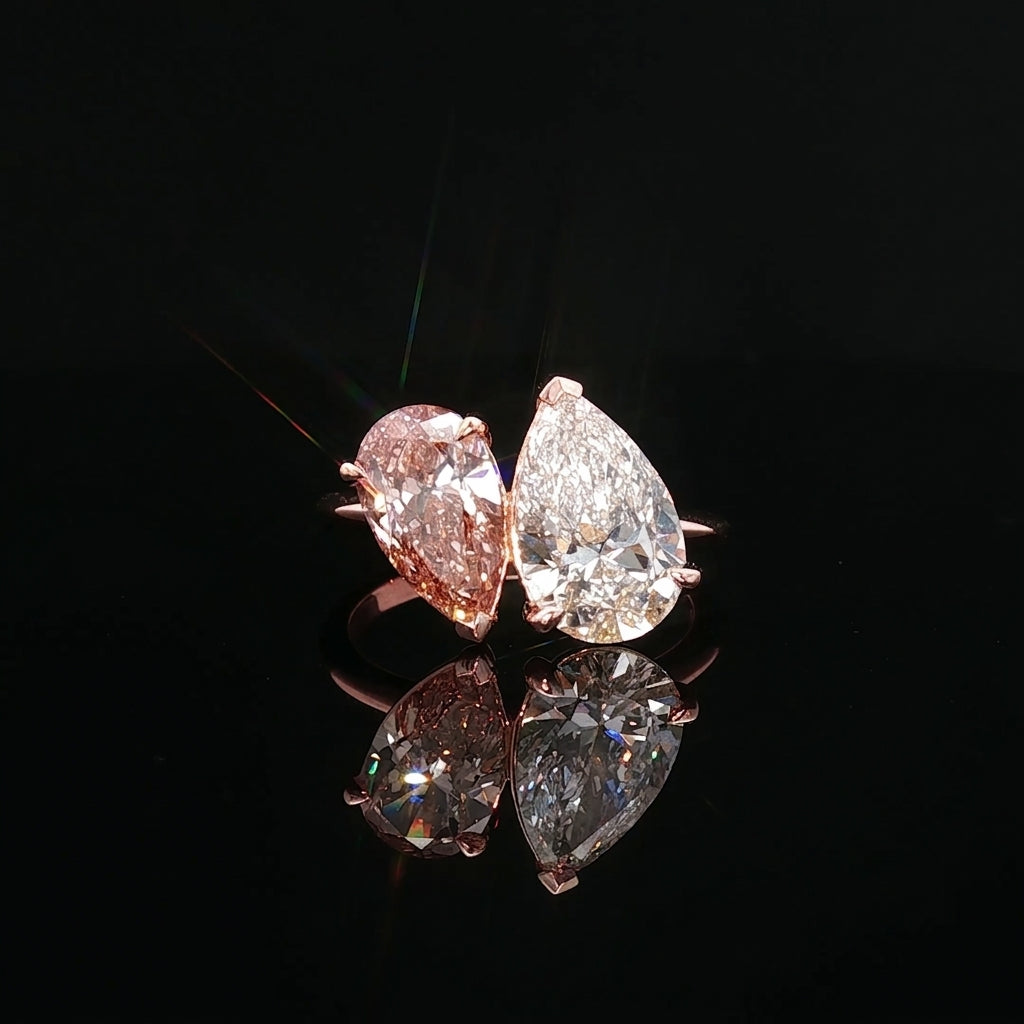 Aspen - Pear-Cut Fancy Pink Diamond Toi et Moi Ring