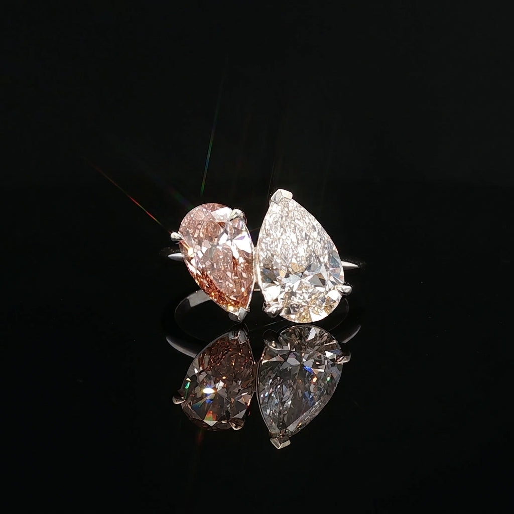 Aspen - Pear-Cut Fancy Pink Diamond Toi et Moi Ring