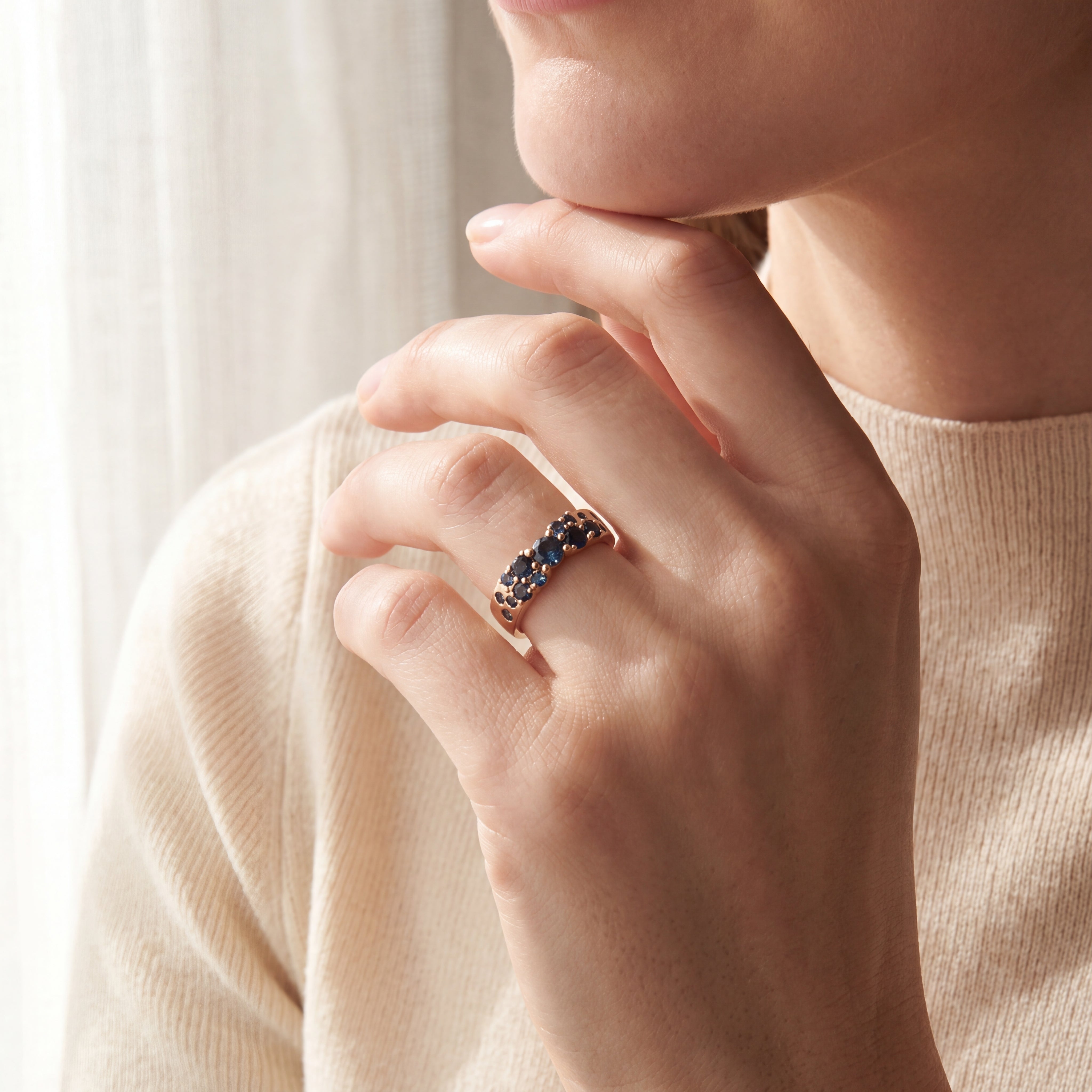 Azura - Yellow Gold Scattered Royal Blue Sapphire Ring