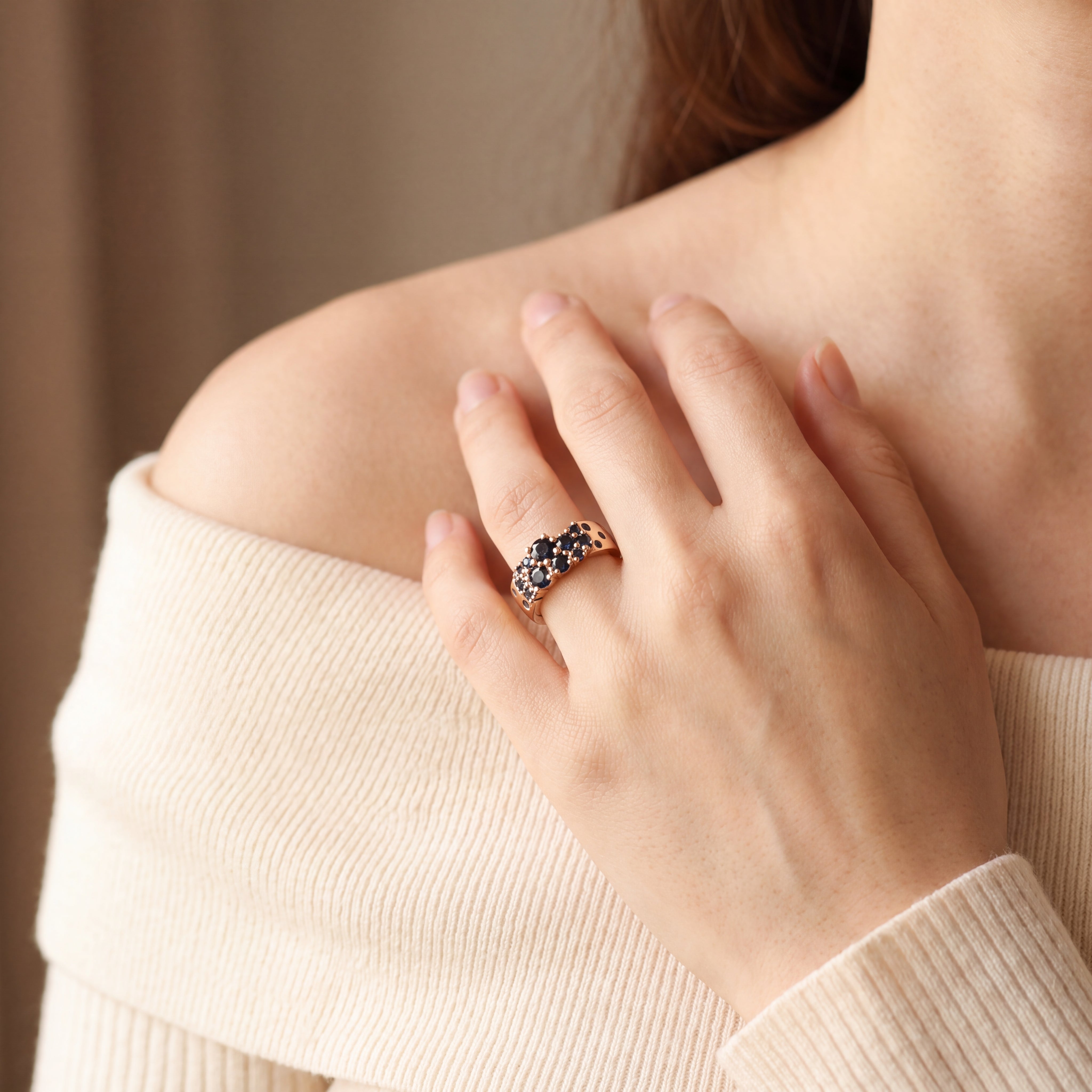 Astra - Deep Blue Sapphire Multi-Stone Ring in Yellow Gold