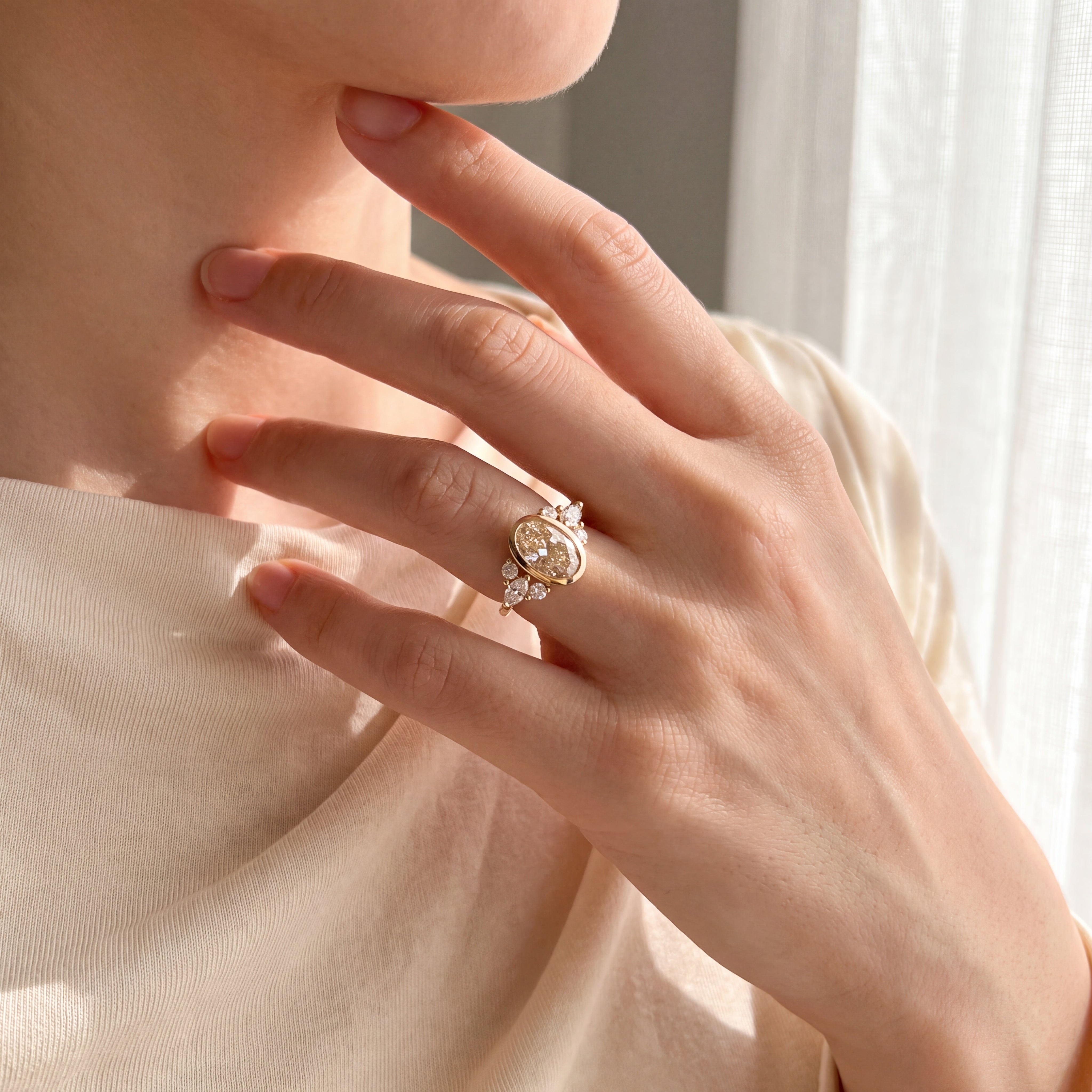 Havana - Bezel-Set Fancy Yellow Diamond Cluster Ring