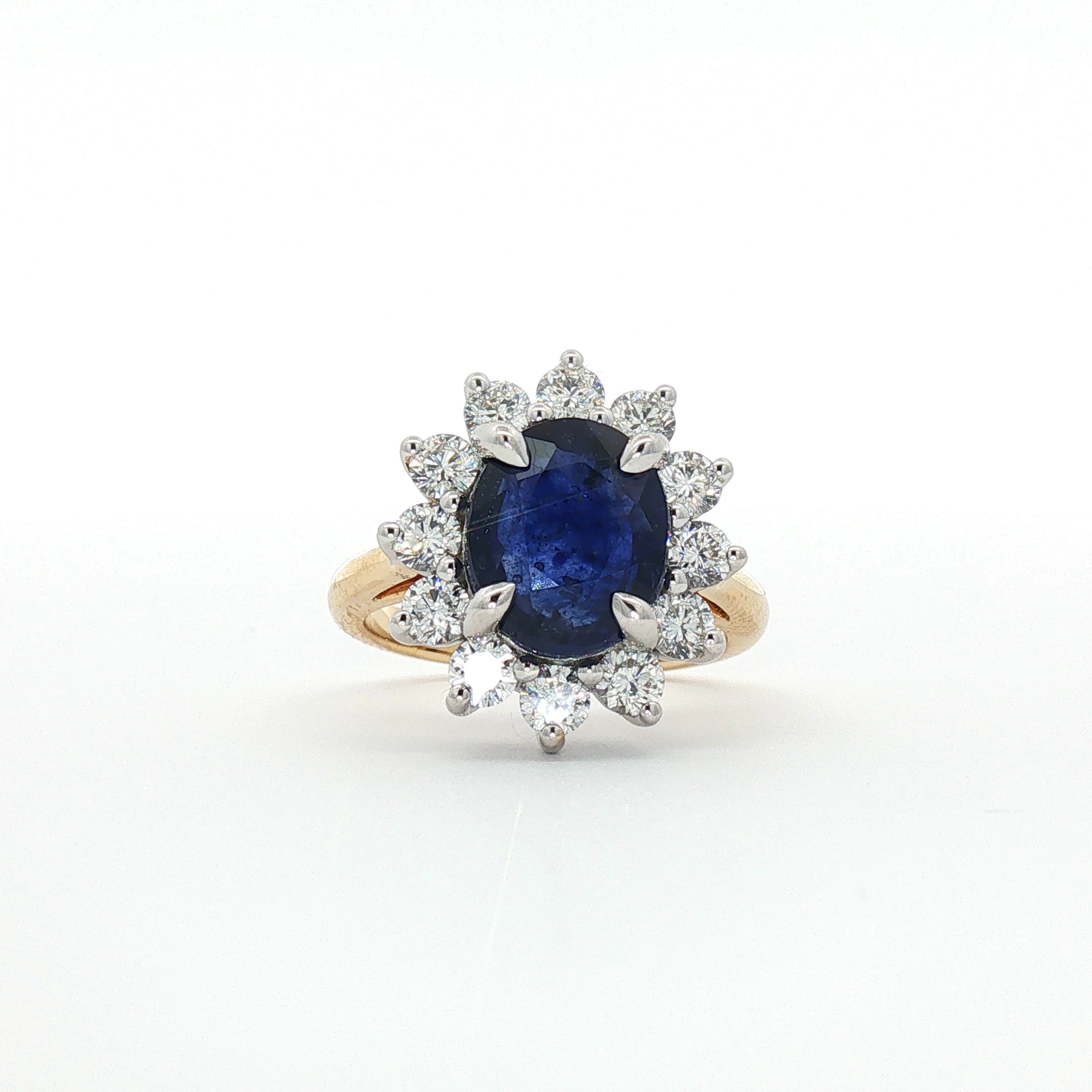 Darya - Yellow Gold Royal Blue Sapphire Halo Cocktail Ring