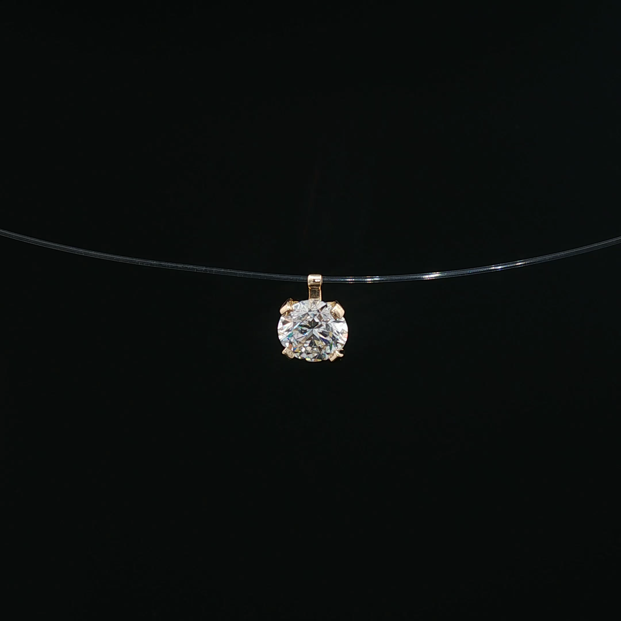 Diamond Solitaire Illusion Choker Necklace in Yellow Gold