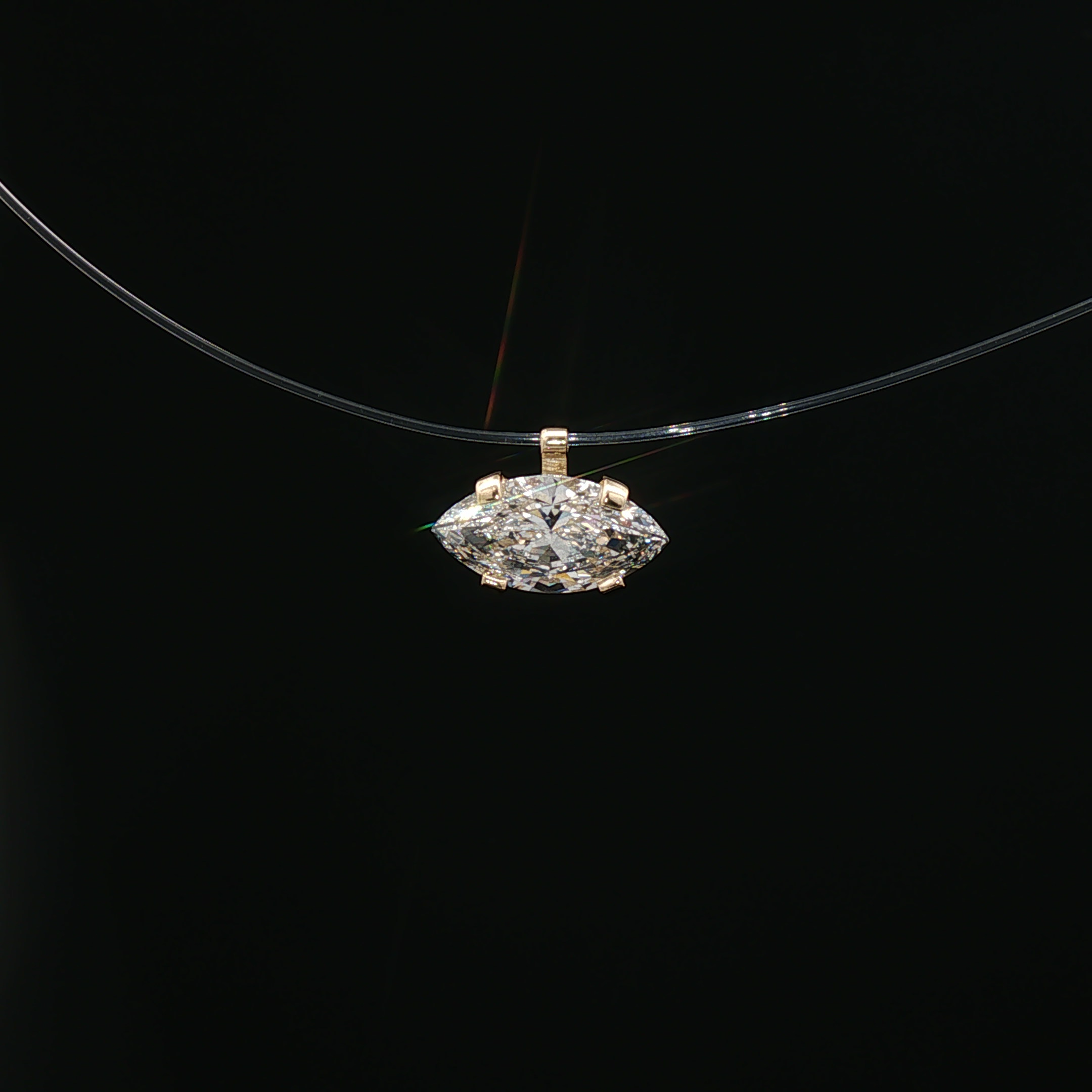 East-West Marquise Diamond Pendant Necklace in Yellow Gold