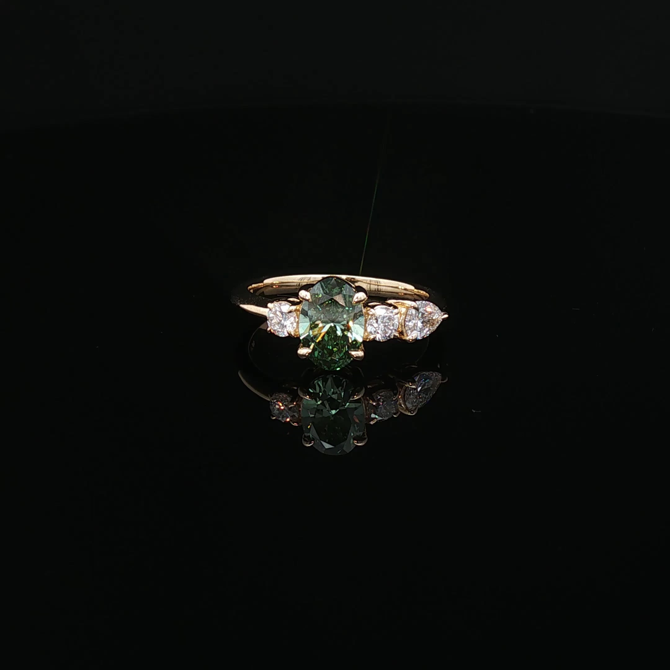 Ivelia - Forest Green Sapphire Multistone Ring in Yellow Gold