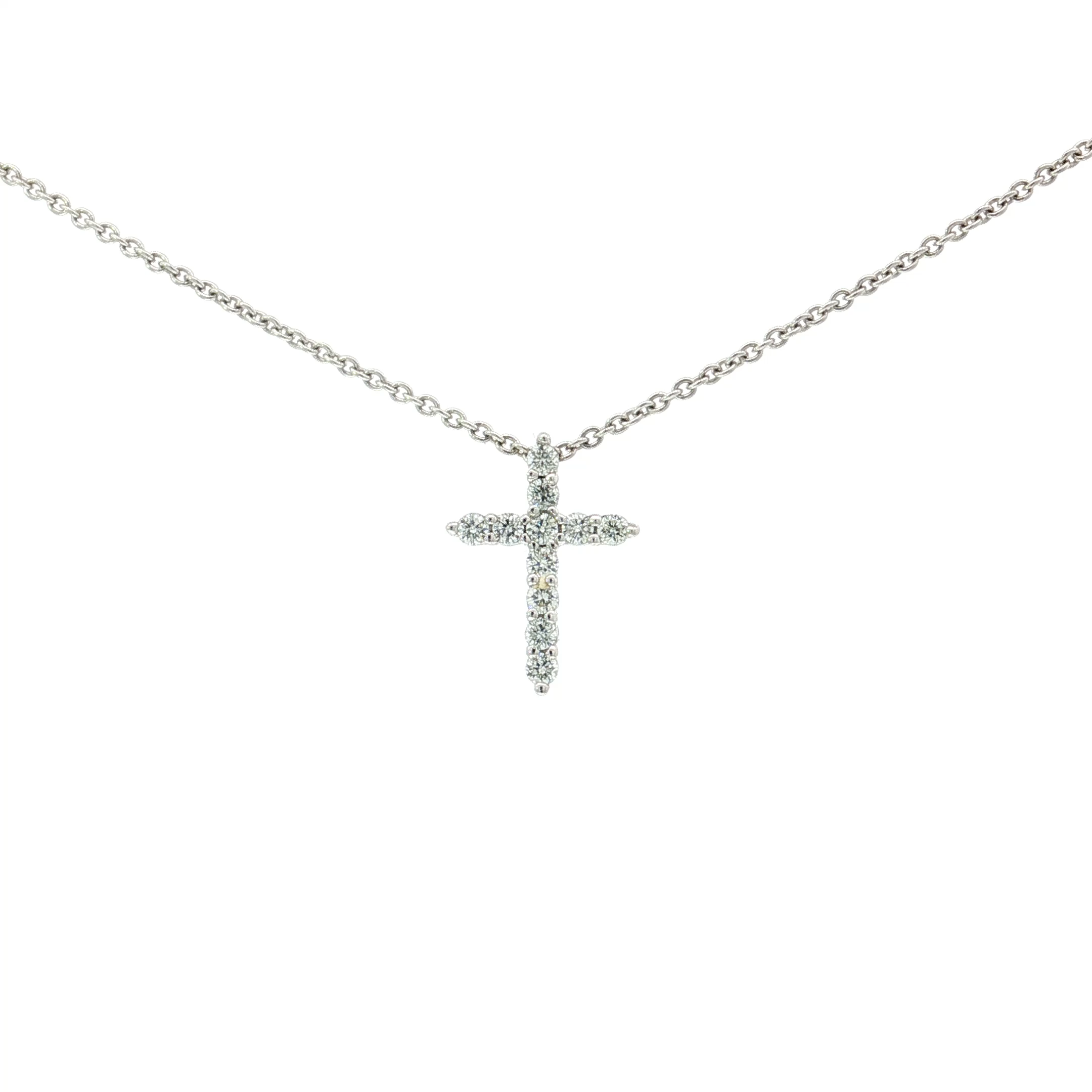 Round Brilliant Diamond Pave Cross Pendant Necklace in White Gold