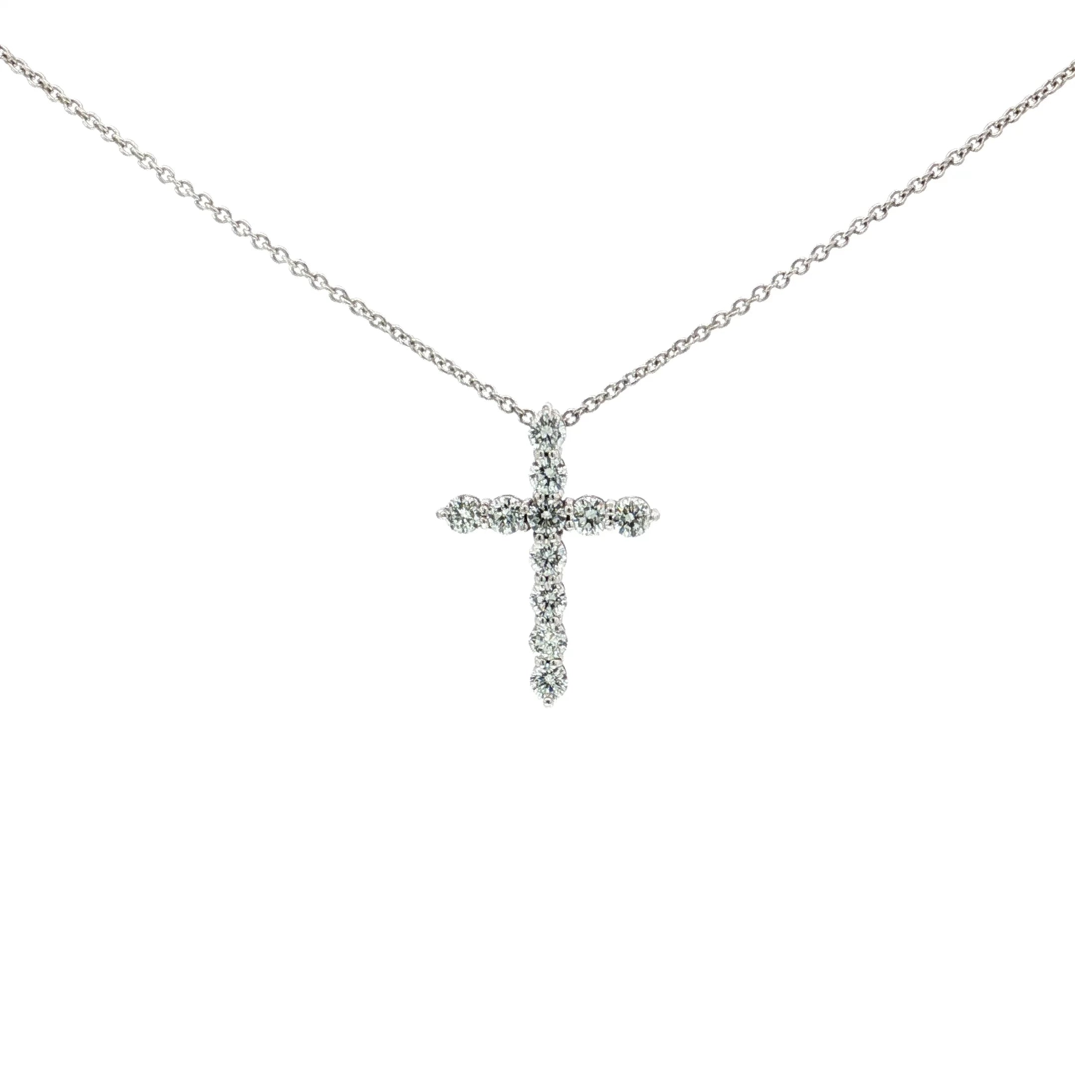 Round Brilliant-Cut Diamond Cross Pendant Necklace in White Gold