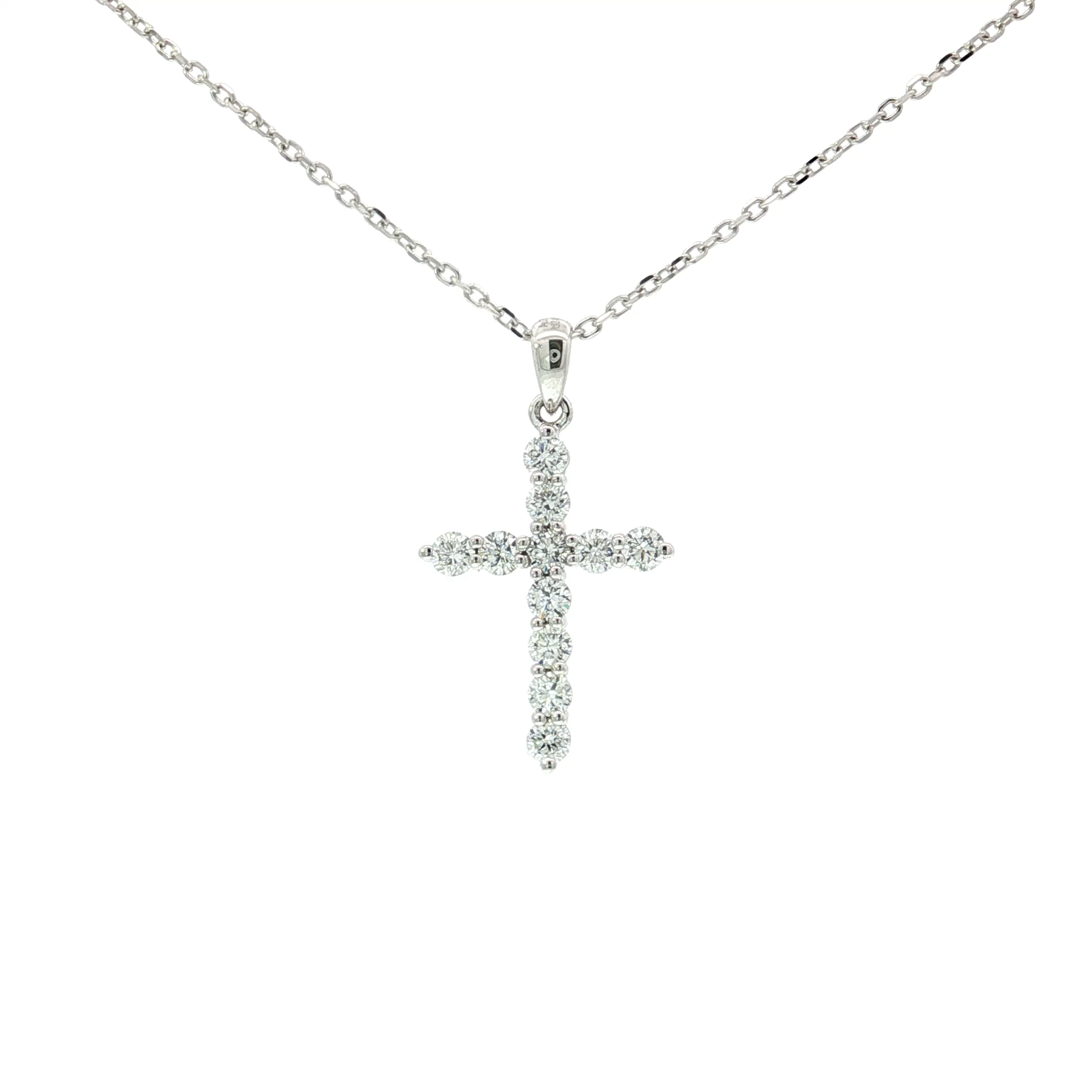 Round Brilliant-Cut Diamond Cross Pendant in White Gold