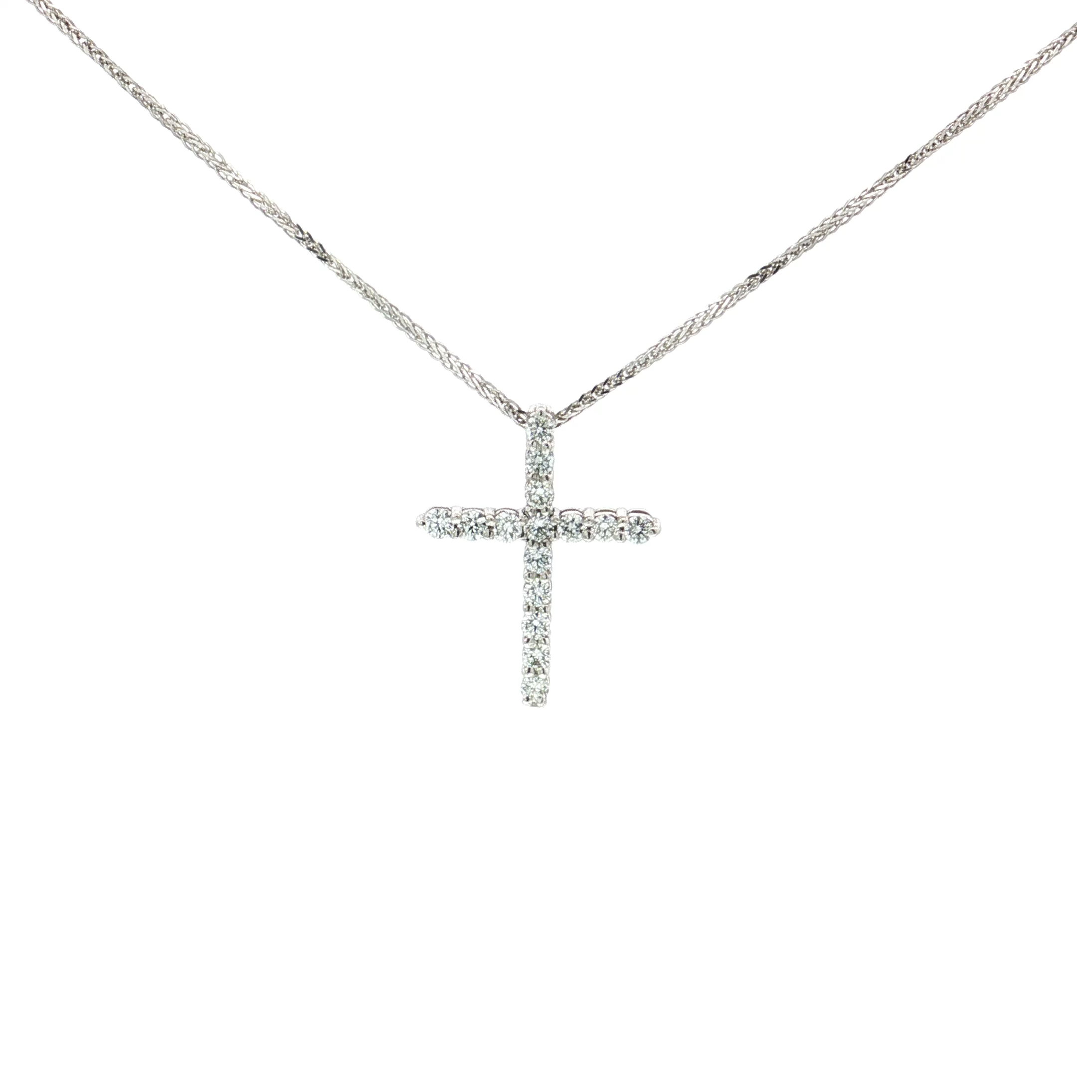 Round Brilliant Diamond Cross Pendant Necklace in Yellow Gold