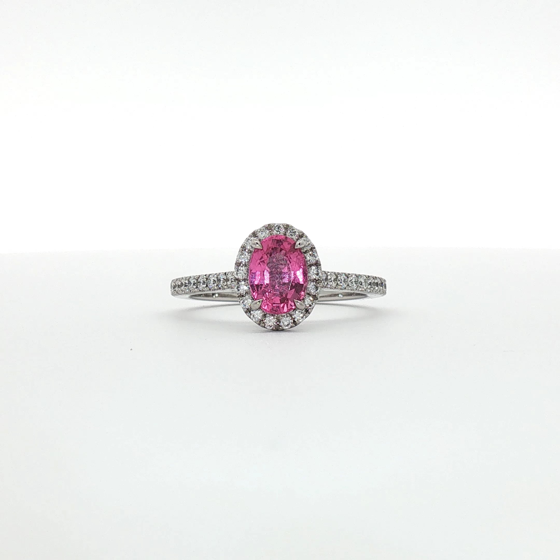 Asha - Oval Hot Pink Sapphire Halo Ring in White Gold