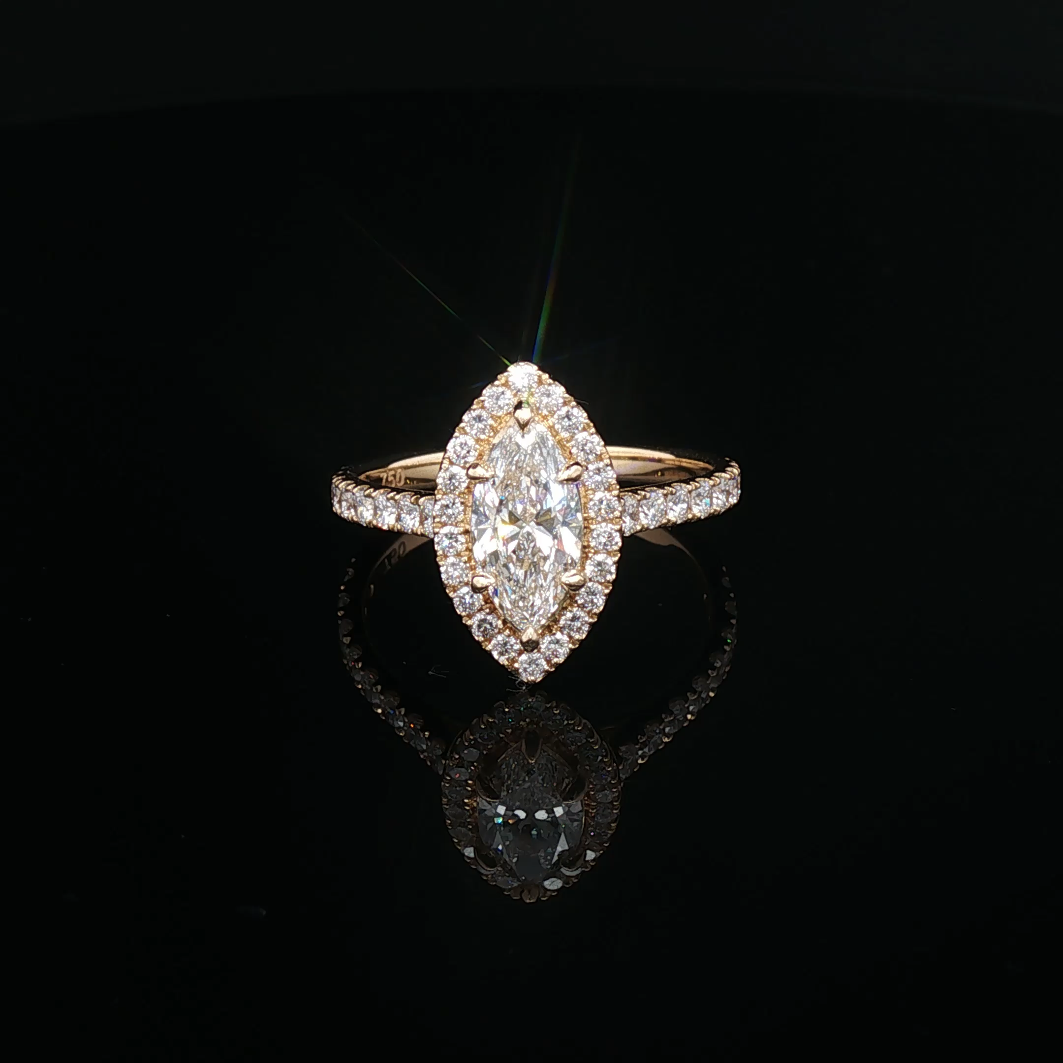 Austin - Yellow Gold Marquise Diamond Halo Engagement Ring