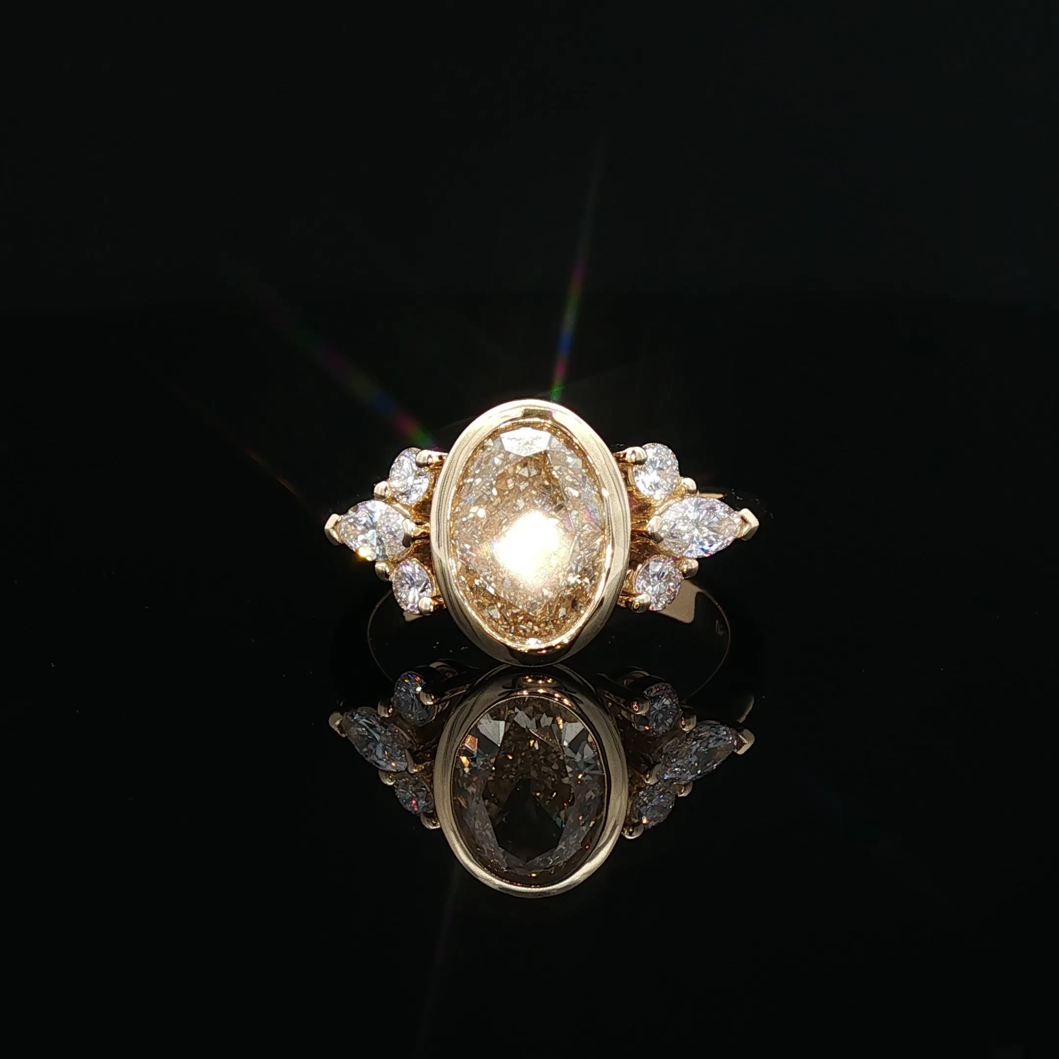 Havana - Bezel-Set Fancy Yellow Diamond Cluster Ring in Yellow Gold