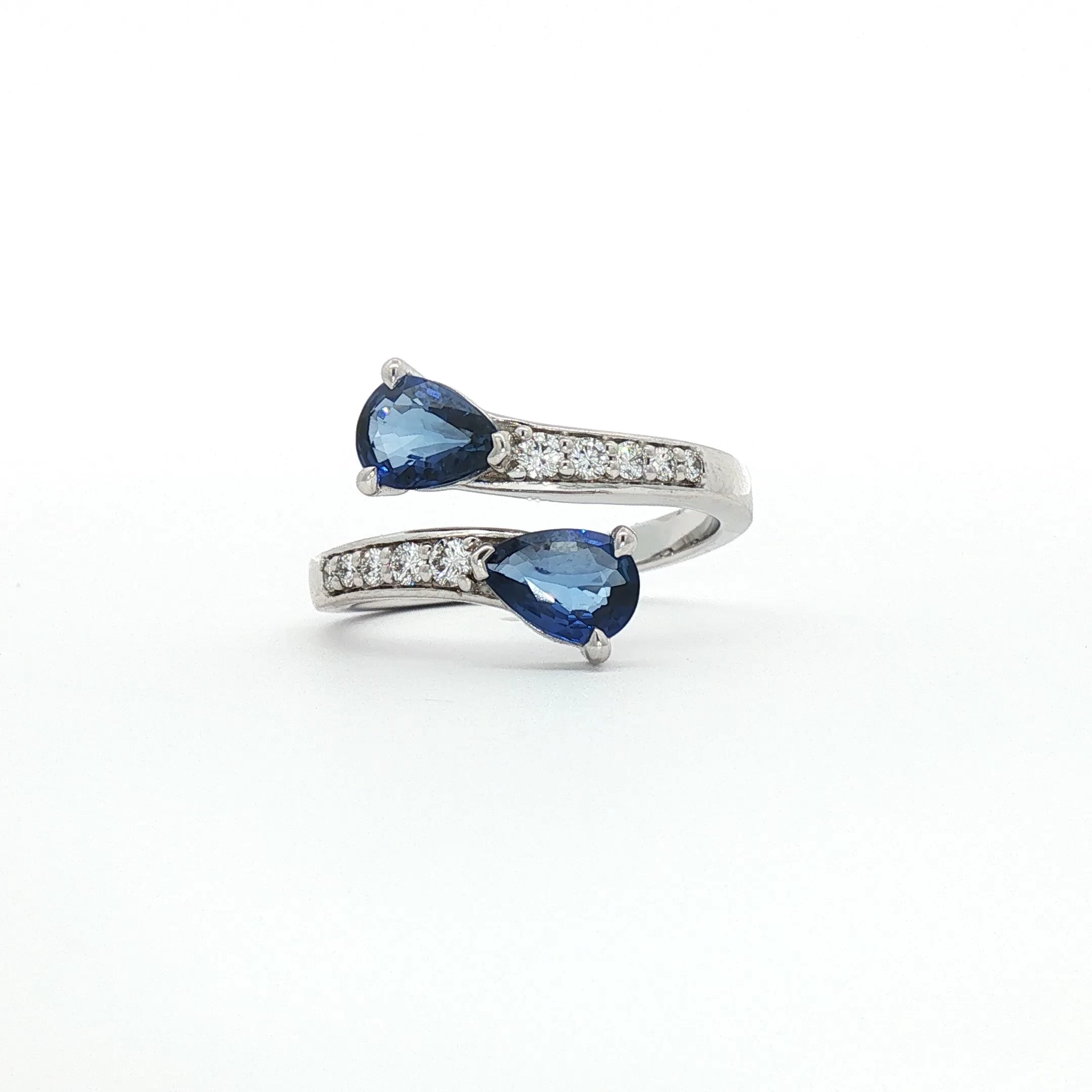 Kailani - White Gold Pear-Cut Royal Blue Sapphire Bypass Ring