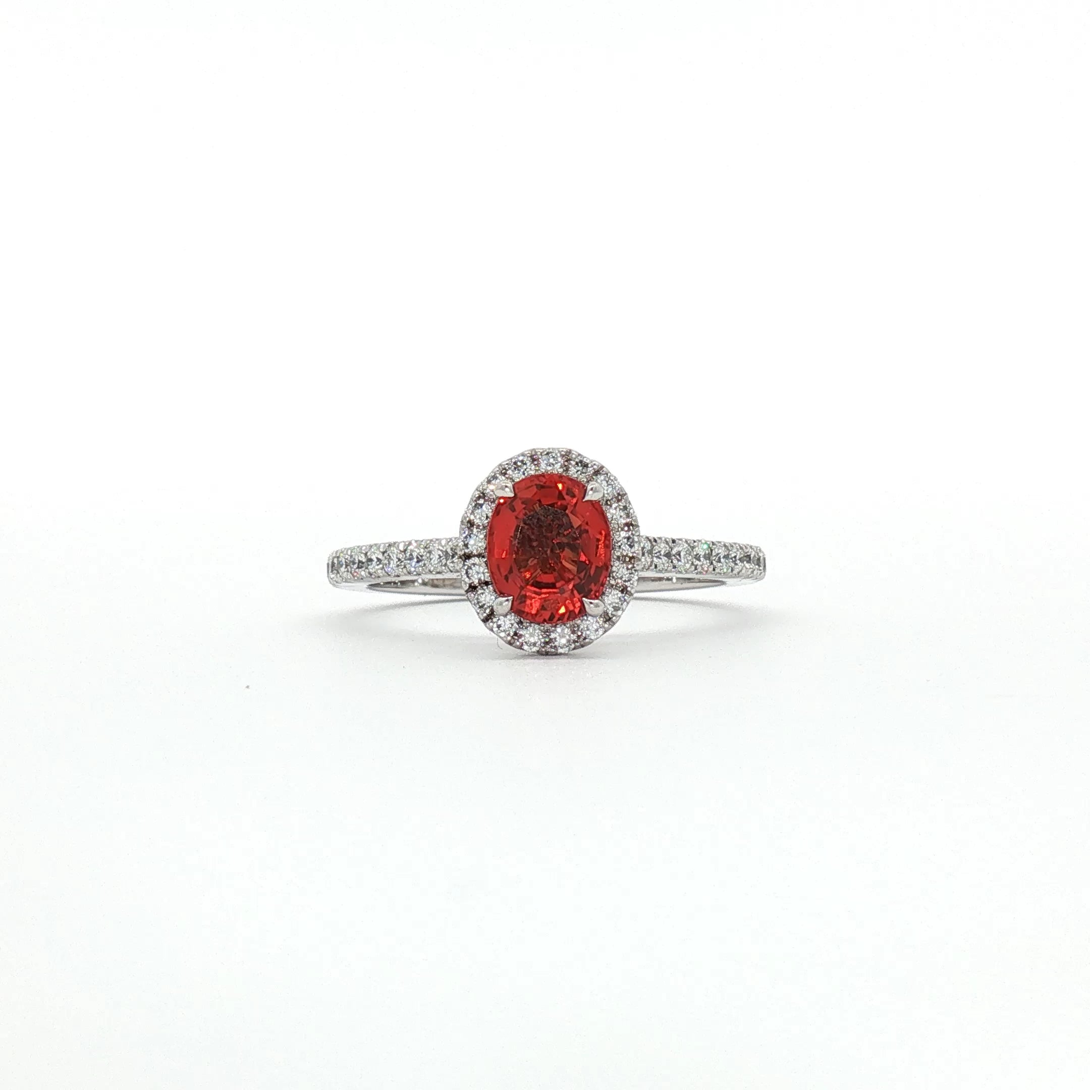 Keira - Oval Padparadscha Sapphire Halo Ring in White Gold