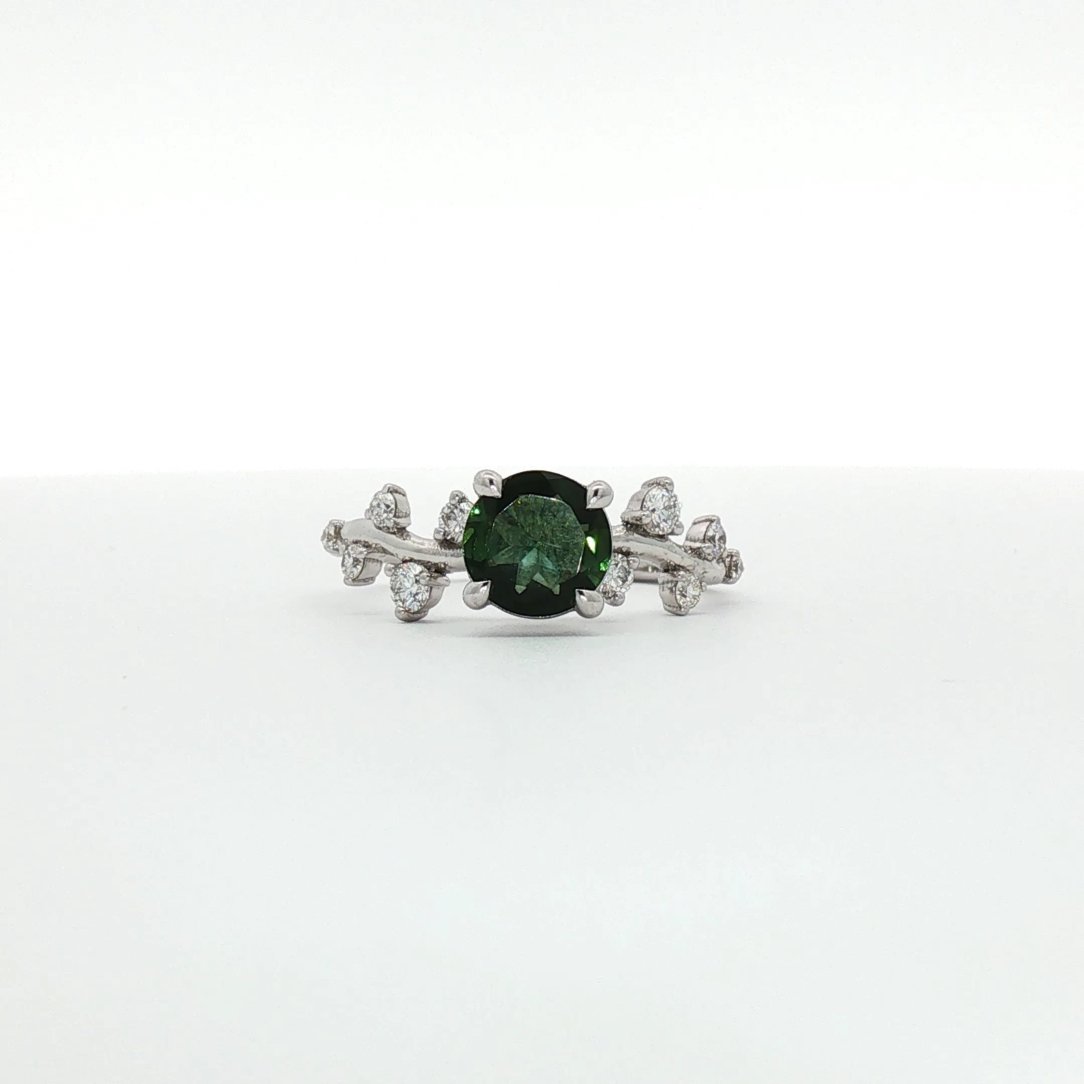 Linnea - Nature-Inspired Green Tourmaline Ring in White Gold