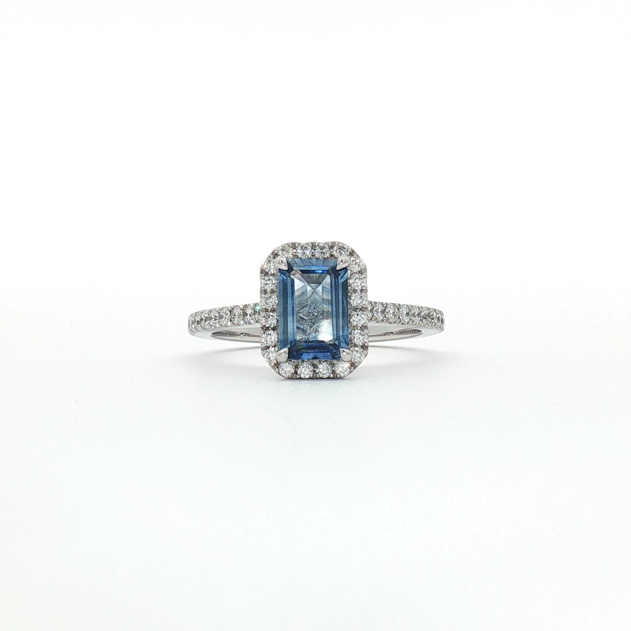Marina - Medium Blue Sapphire Halo Ring in White Gold
