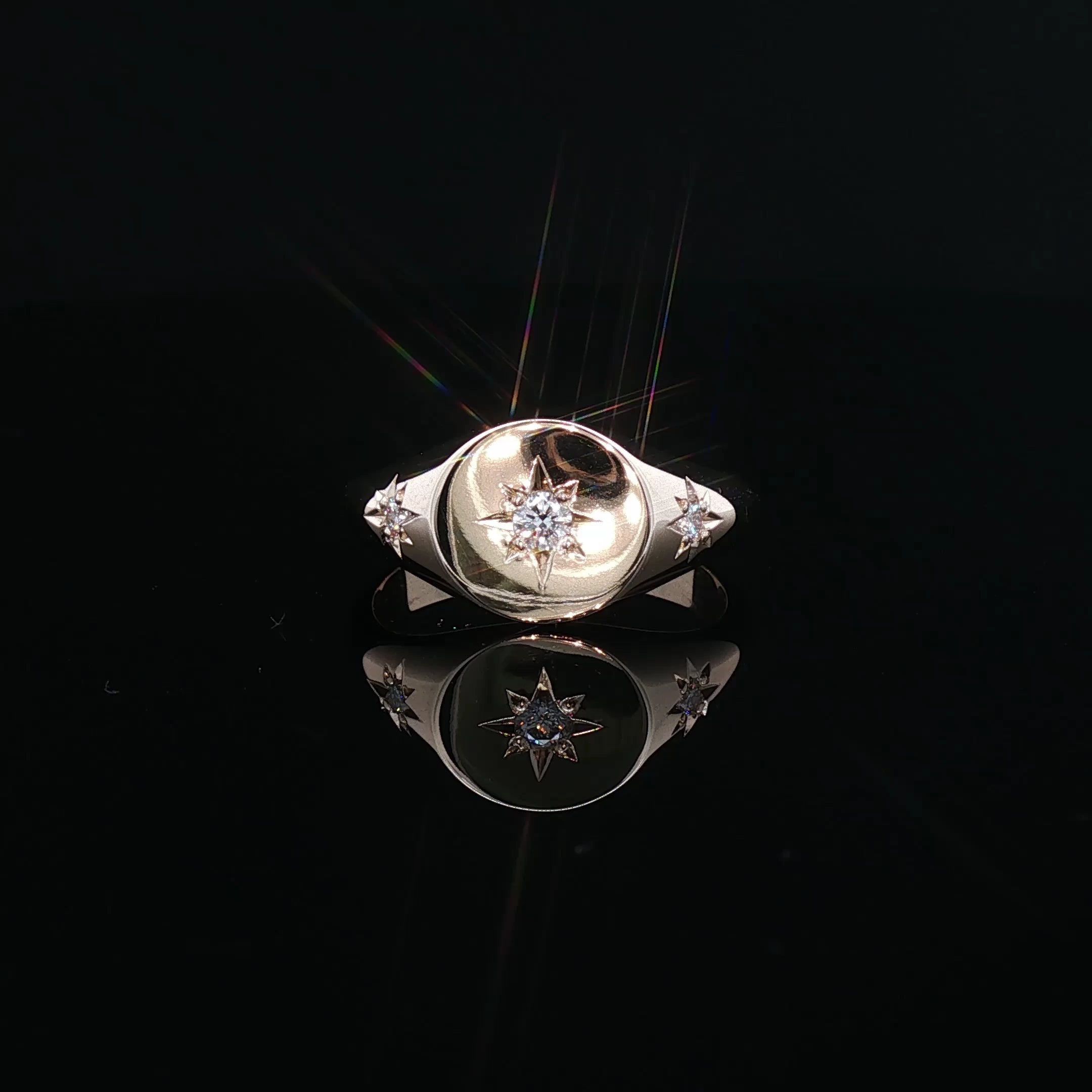 Monarch - Star-Set Diamond Signet Ring in Yellow Gold