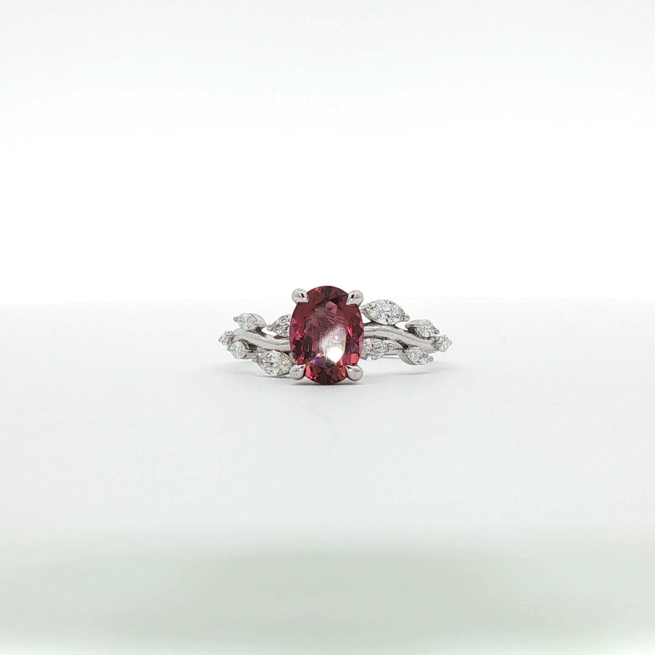 Solana - White Gold Oval Tourmaline Leaf Motif Ring