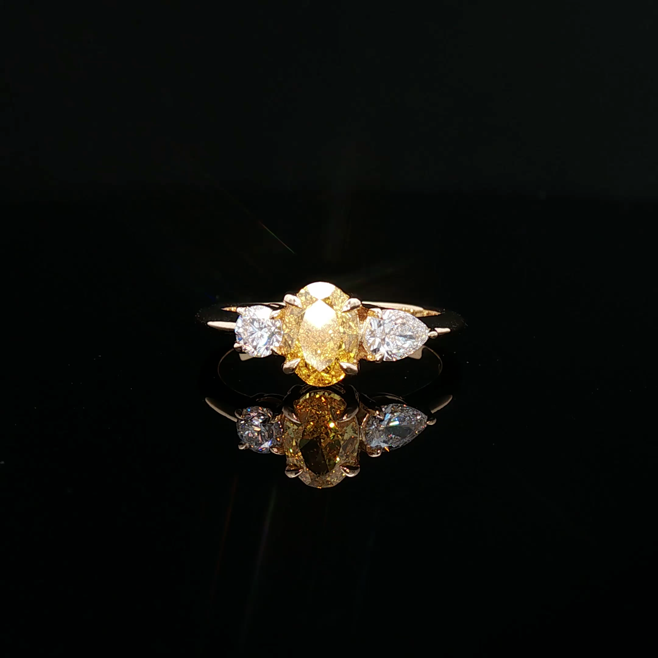 Solora - Fancy Intense Yellow Diamond Three-Stone Ring in Yellow Gold