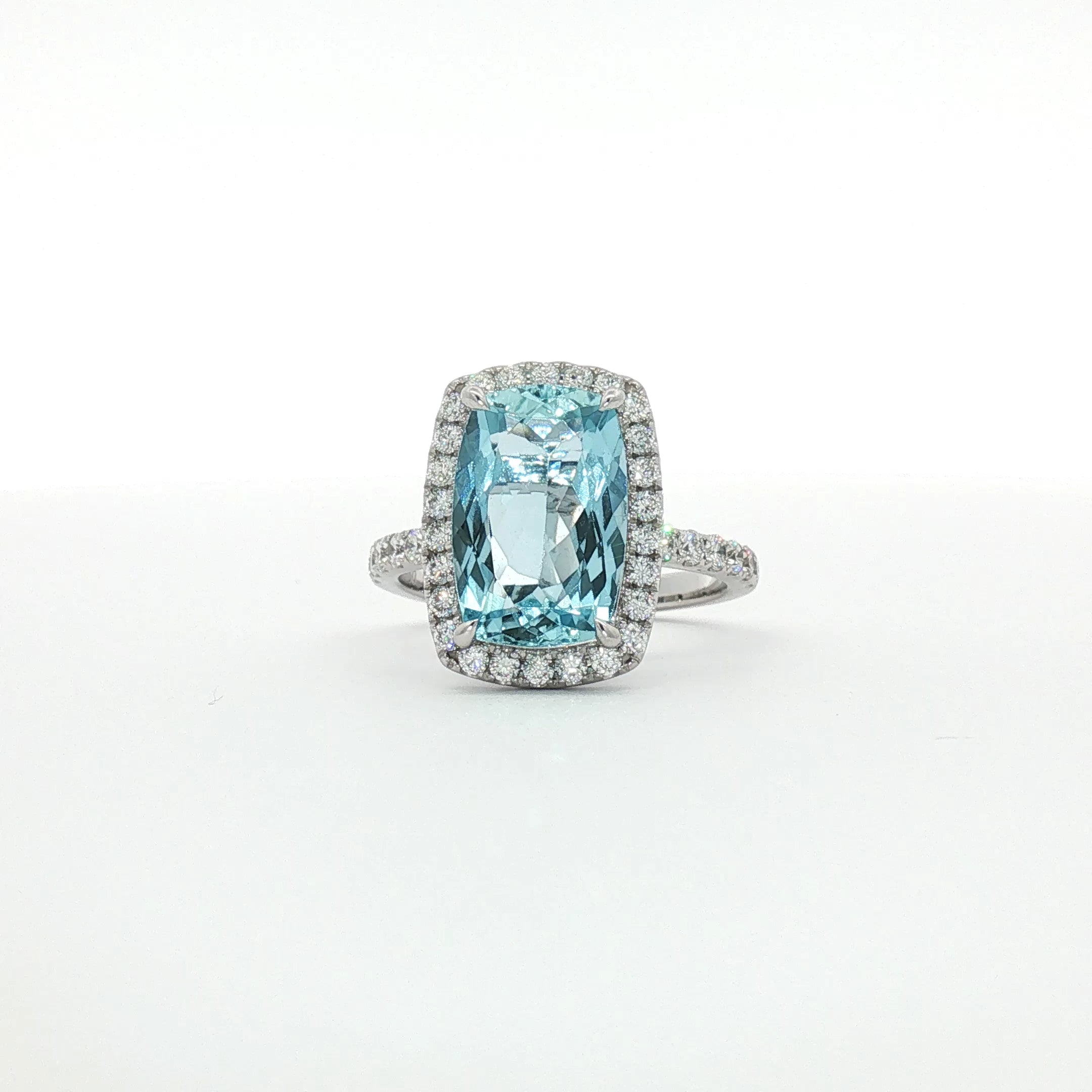 Tallulah - White Gold Cushion Cut Aquamarine Halo Cocktail Ring